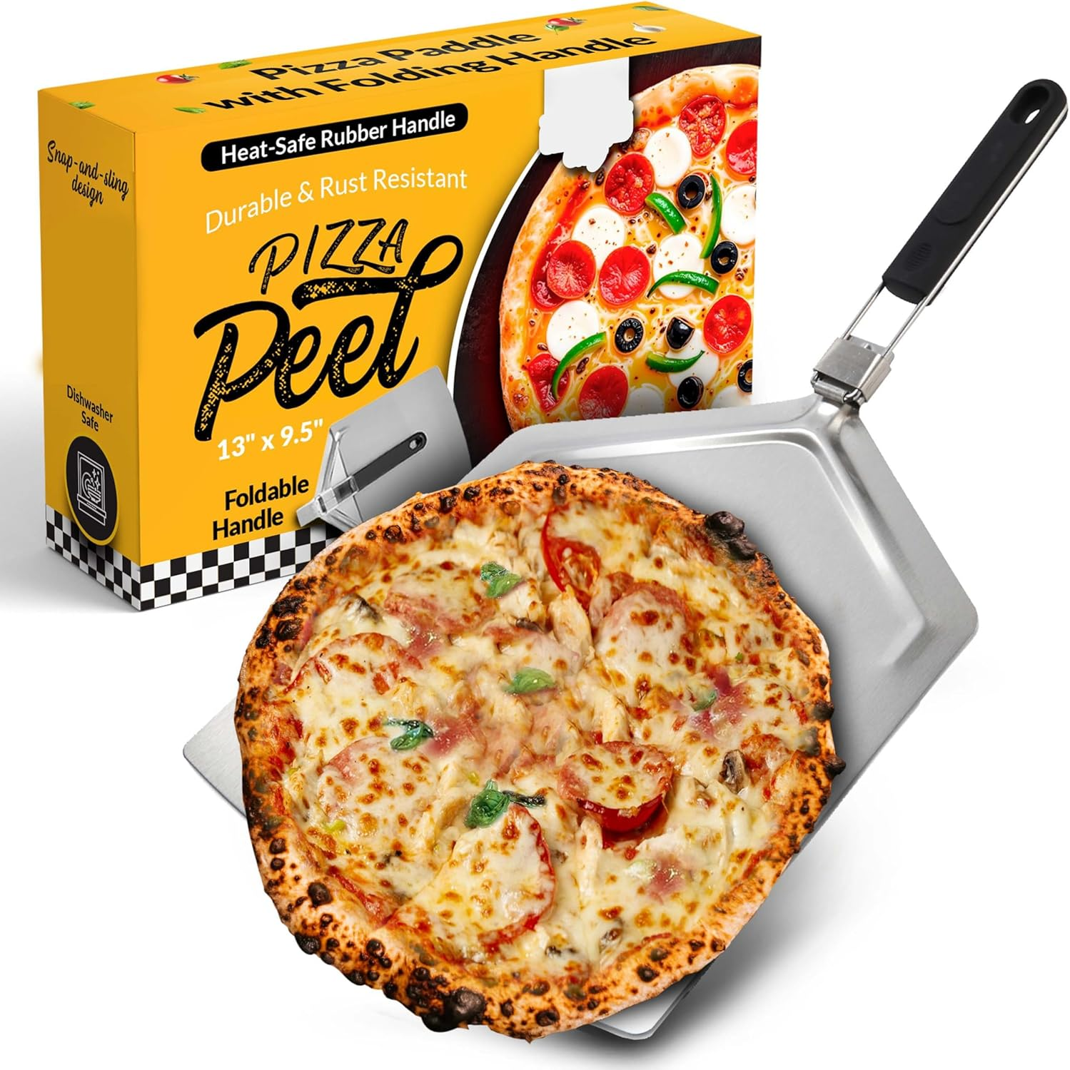 Large Pizza Peel with Folding Handle &ndash; Durable Stainless Steel Pizza Paddle for Easy Transfer, Perfect Pizza Turning Peel for Outdoor Pizza Ovens and Baking, 9" X 13" image number 6
