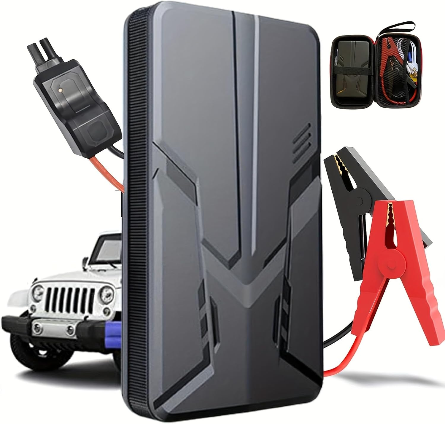 Maiosfy Car Jump Starter 30000Mah Power Bank Portable Battery Pack Starting Device with Smart Clip Protection Emergency Auto Booster for Vehicles SUV 7L Gasoline & 5.5L Diesel (Blue, Standard Size)