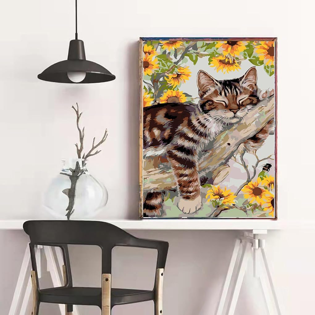 Paint by Number for Adults. Cats Paint by Numbers for Adults Beginner Drawing Paintwork with 3 Paintbrushes Paint Canvas Oil Painting 16&rdquo; X 20&rdquo; image number 2