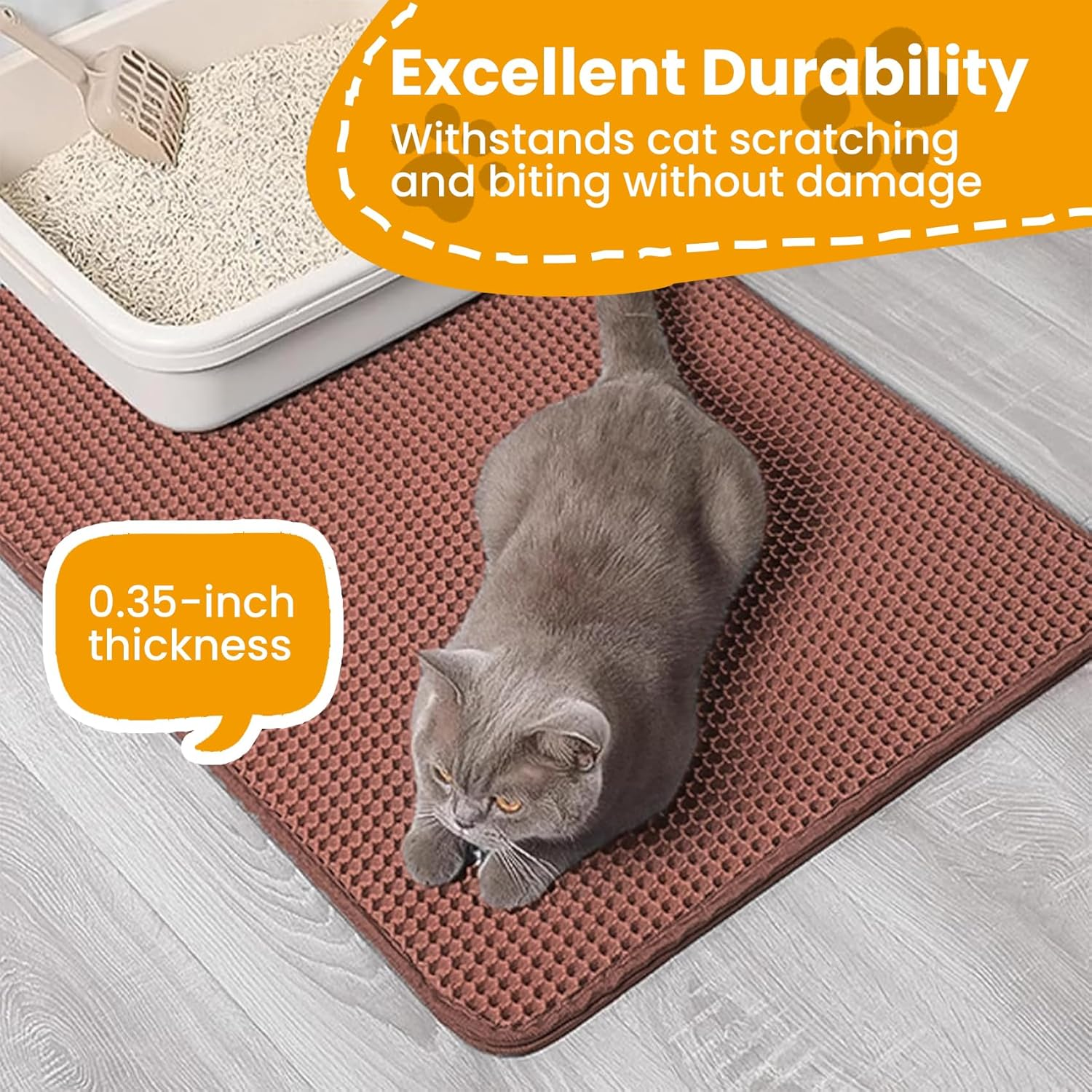 Petinstinct Cat Litter Mat, 24X18 Inches Large Honeycomb Double Layer Cat Litter Trapping Mat, Non Slip Waterproof Urine Proof Cat Litter Box Mat, Kitten Supplies and Essentials, Brown image number 5
