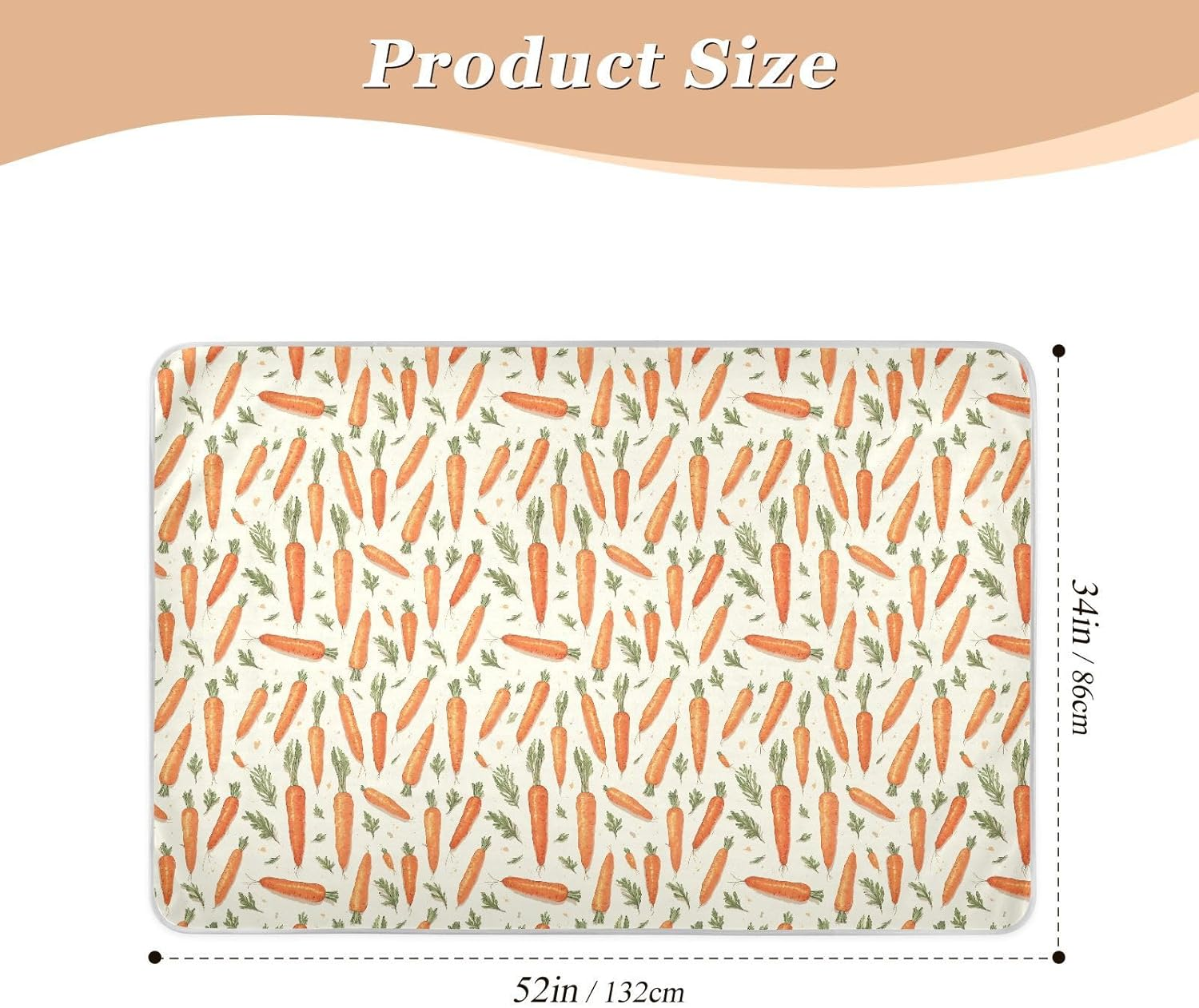 Retro Carrot Extra Large Resuable Changing Pad Covers Water Resistant Diaper Changing Mat Non-Slip Diaper Pads for Infant Toddler 52" L X 34" W image number 6