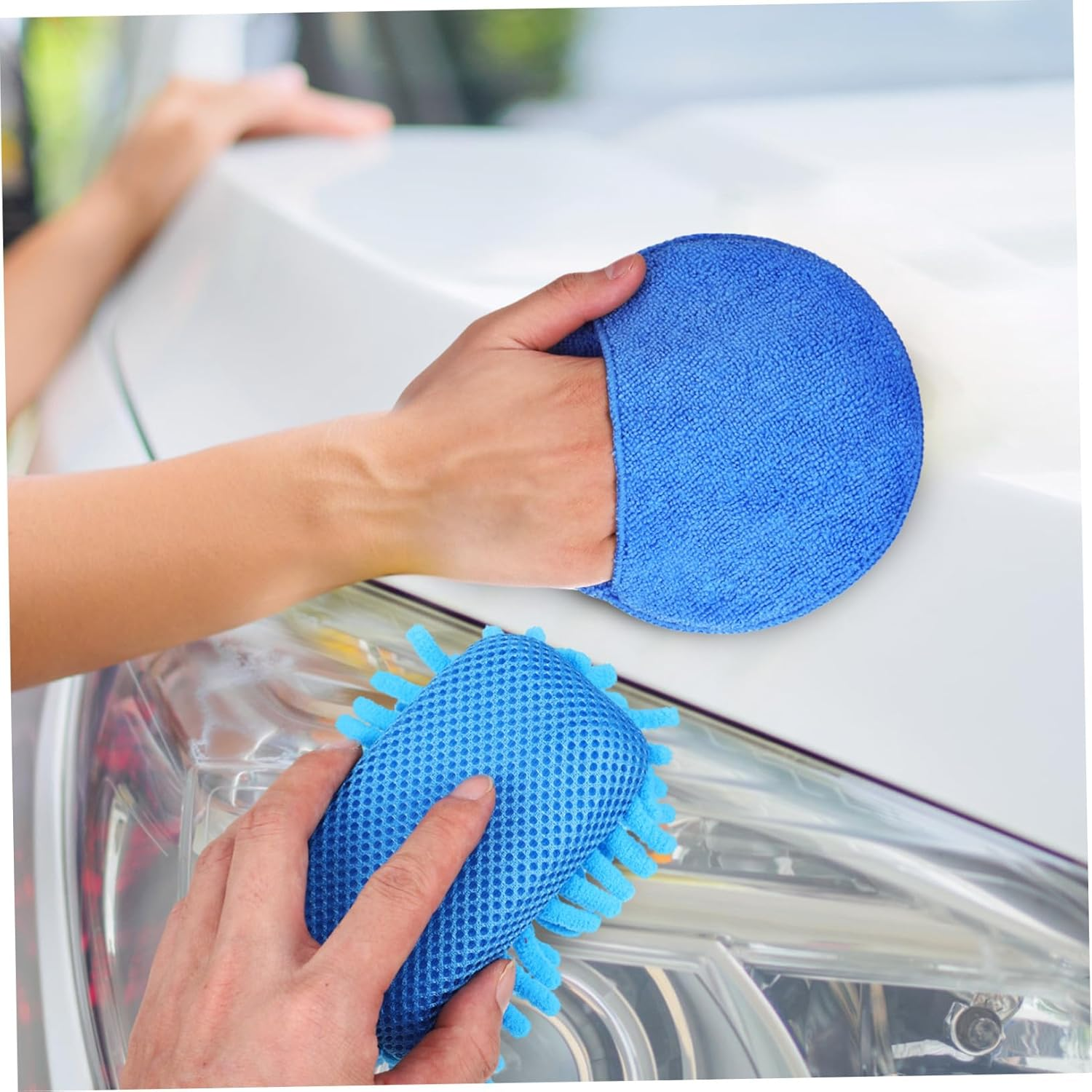 WOFASHPURET 4Pcs Chenille Car Washing Sponge with Wax Applicator Pads Soft Detailing Sponges for Vehicle Cleaning and Interior Care Multi-Purpose Auto Wash Kit for Home and Office Use image number 5