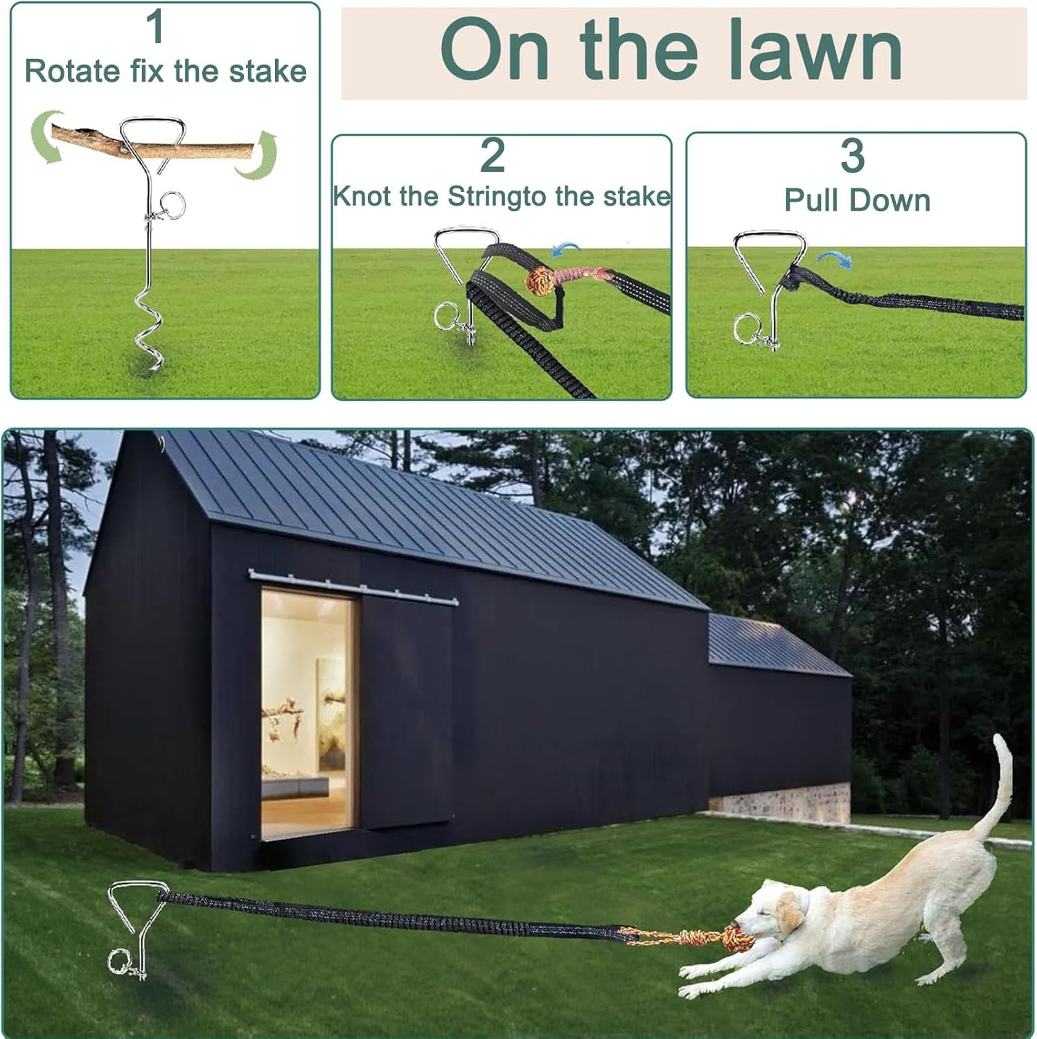 Heavy Duty Dog Bungee Tug Toy - Outdoor Interactive Play for Small/Medium/Large Dogs with Ground Stake for Lawns & Trees image number 5