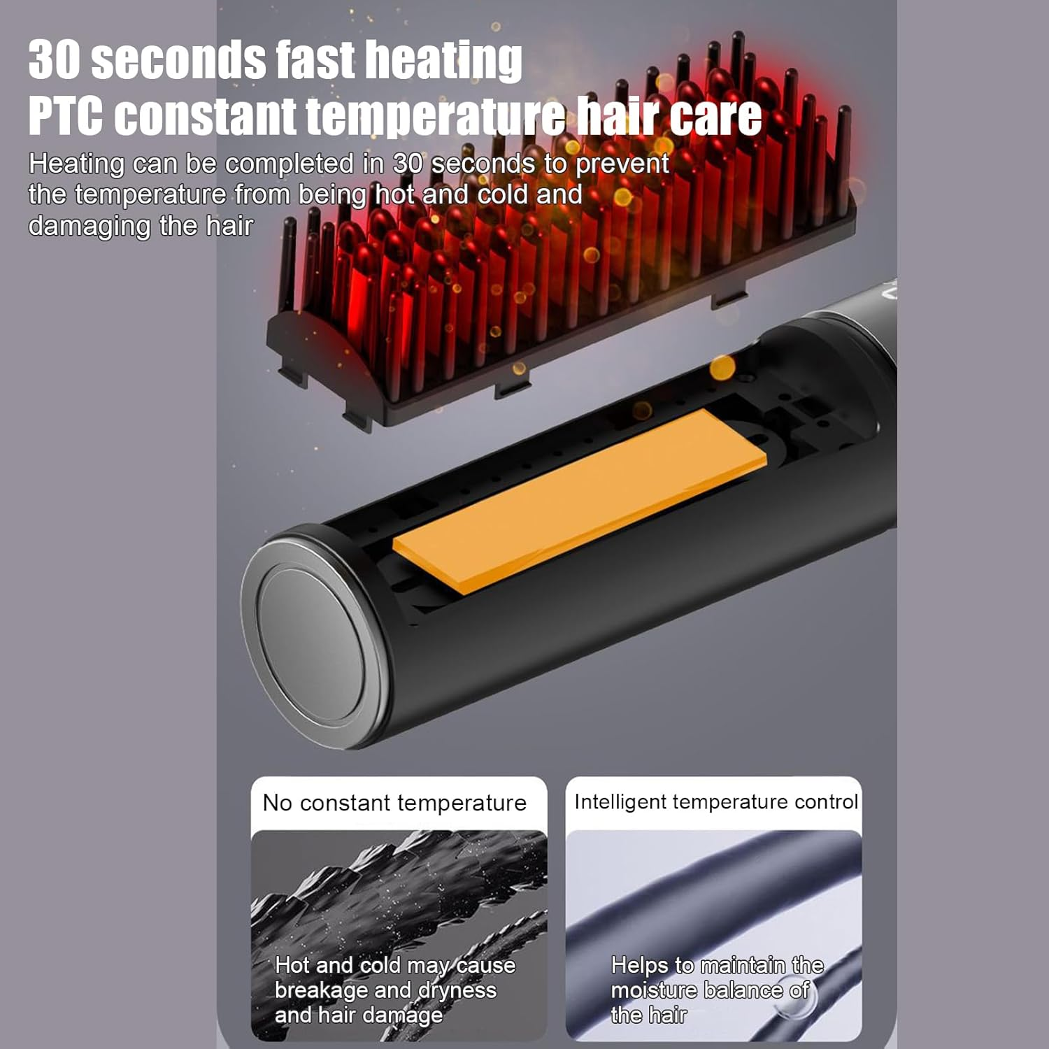 GEUGECY Hair Straightener Brush,Hot Comb | 4 Temp Settings Styling Tools Fast Heating Flat Iron for Less Frizz More Shine Women Girls Home Travel Professional Salon image number 2