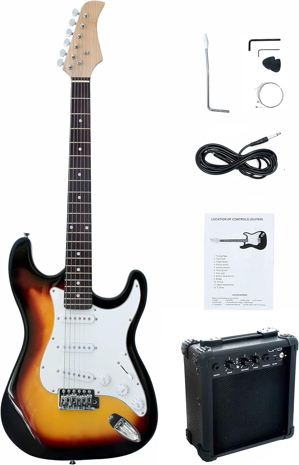 Full-Size 39" Electric Guitar Black with 5W Amplifier (Sunburst)