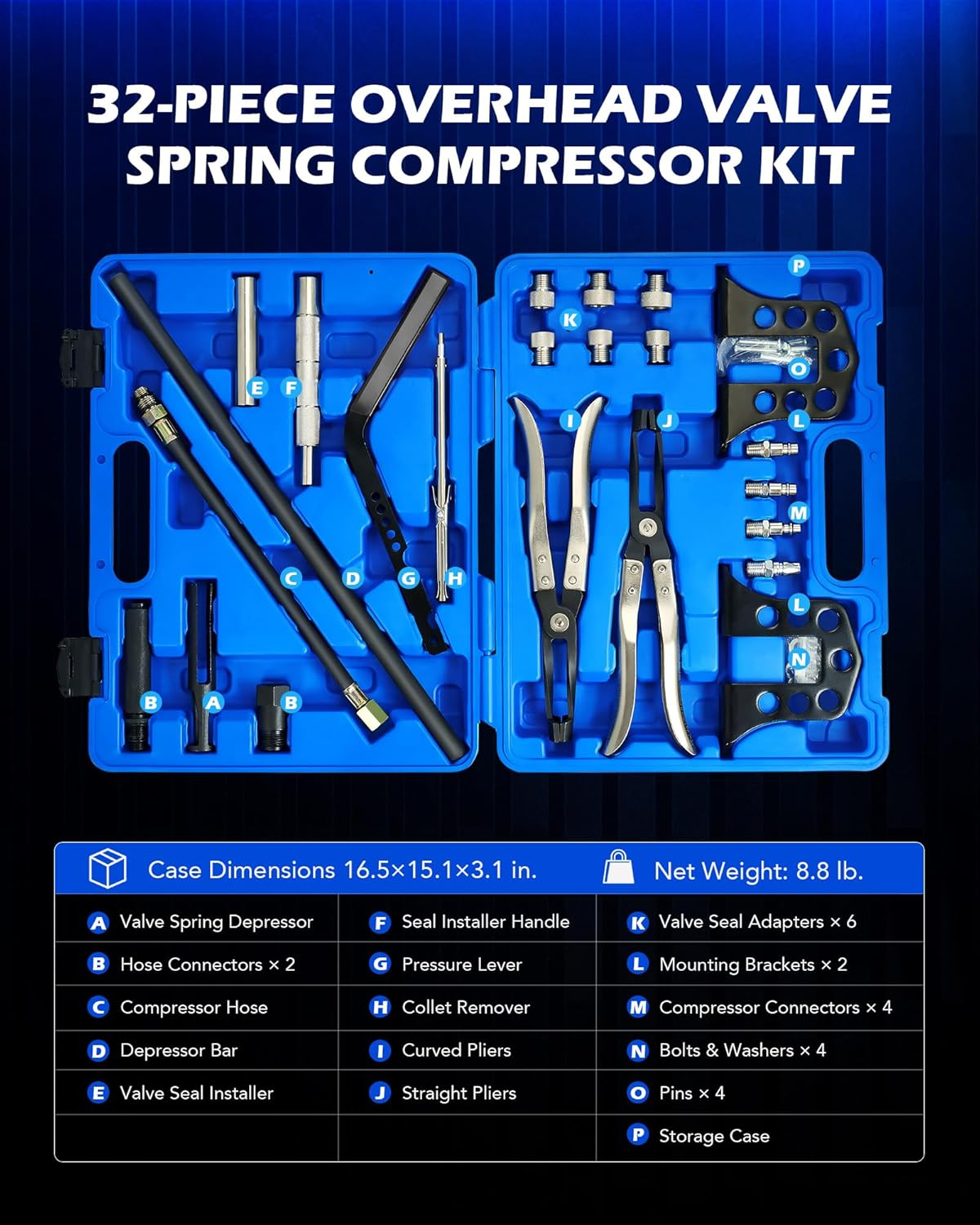 Orion Motor Tech Cylinder Head Service Set Tool Kit Valve Spring Compressor Removal Installer image number 5