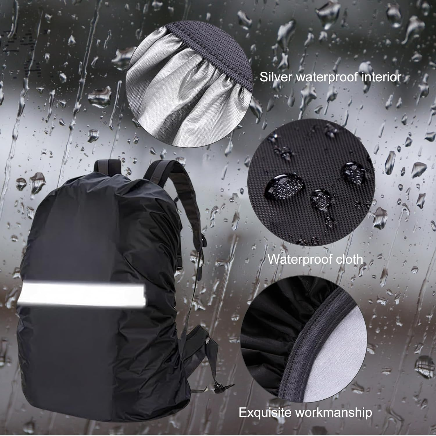 Waterproof Rain Cover for Backpack 35L Reflective Rucksack Rain Cover Schoolbag with Adjustable anti Slip Cross Buckle Strap for Outdoor, Hiking, Camping, Traveling, Cycling image number 2