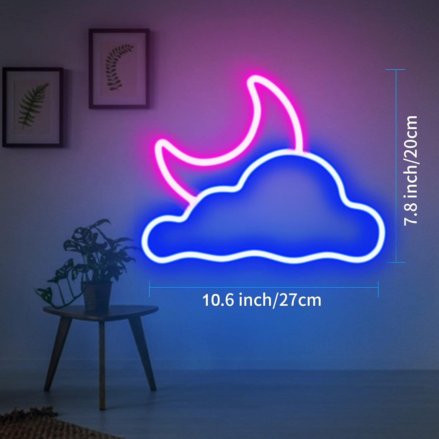 JTLMEEN Neon Sign - Cloud and Moon Led Neon Light, Neon Lights Sign for Wall Decor USB Powered Led Neon Signs for Bedroom Kids Room Wedding Party Decoration, Brightness Adjustable - Pink  Yellow image number 4