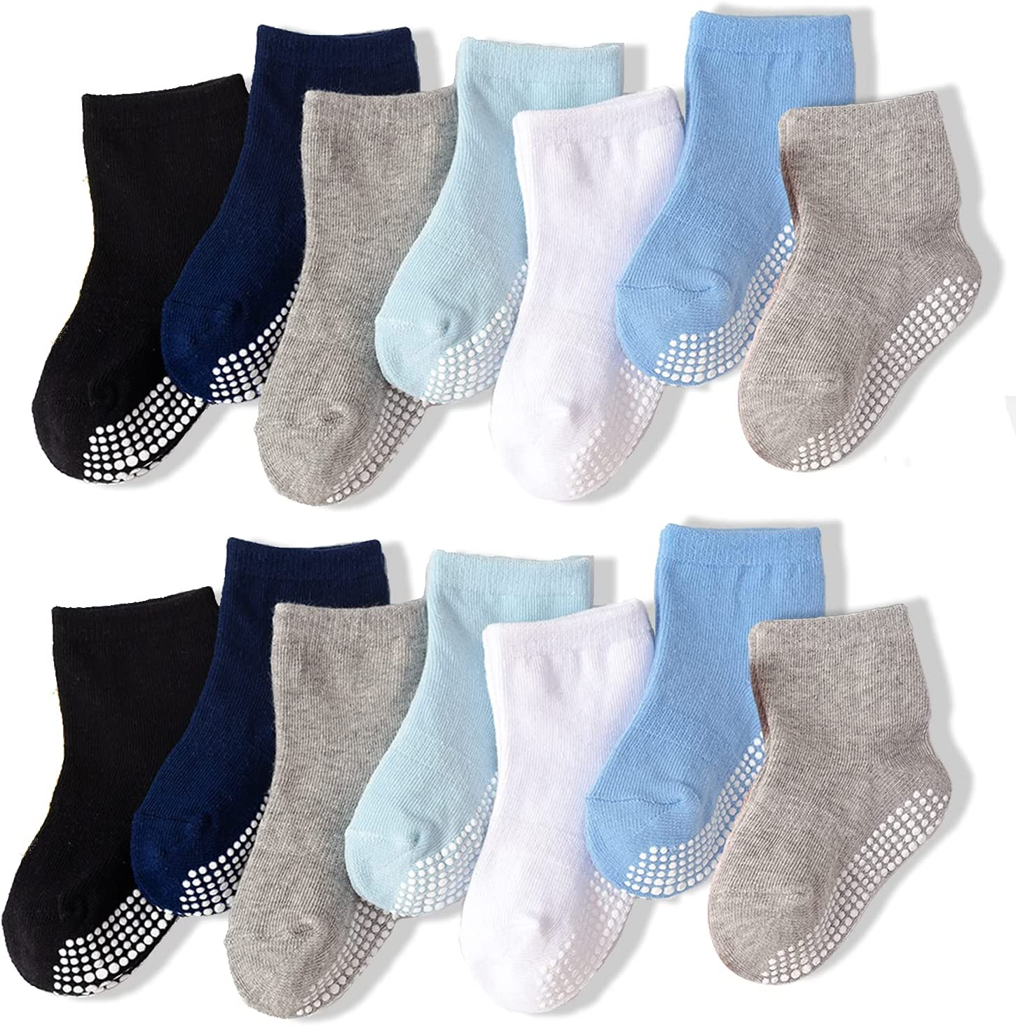 14 Pairs Baby Non Slip Toddler Socks, Soft Cotton Kid Crew Socks for 6-12 Months/1-3/3-5/ Years Old Boys Girls Kids Children Breathable Infant Ankle Socks with Grips for Baby Boy Girl