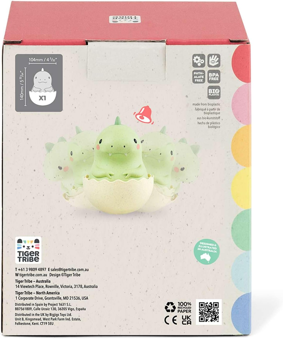 Tiger Tribe Roly Poly - Dino, Tummy Time Baby Infant Toy, Wobbling, Soothing Sensory Toy, Gentle Tinkling Sound, ECO Bioplastic, 3 Months - 2 Years image number 2