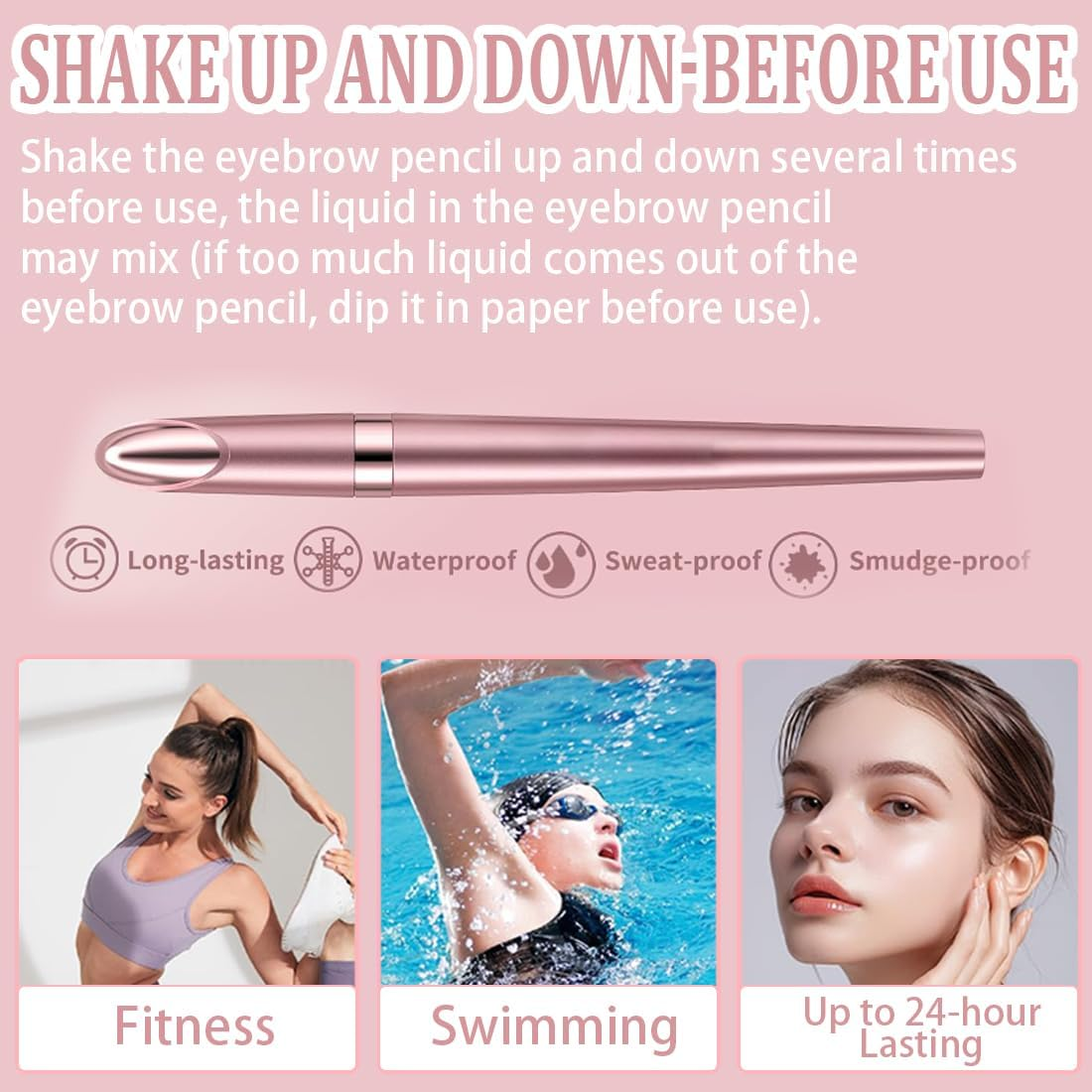 3D Waterproof Microblading Eyebrow Pencil, Magic Eyebrow Pencil, Waterproof Contour Pen Precise with 4 Tips, Effortlessly Creates Natural-Looking Brows (Grey) - Grey image number 4