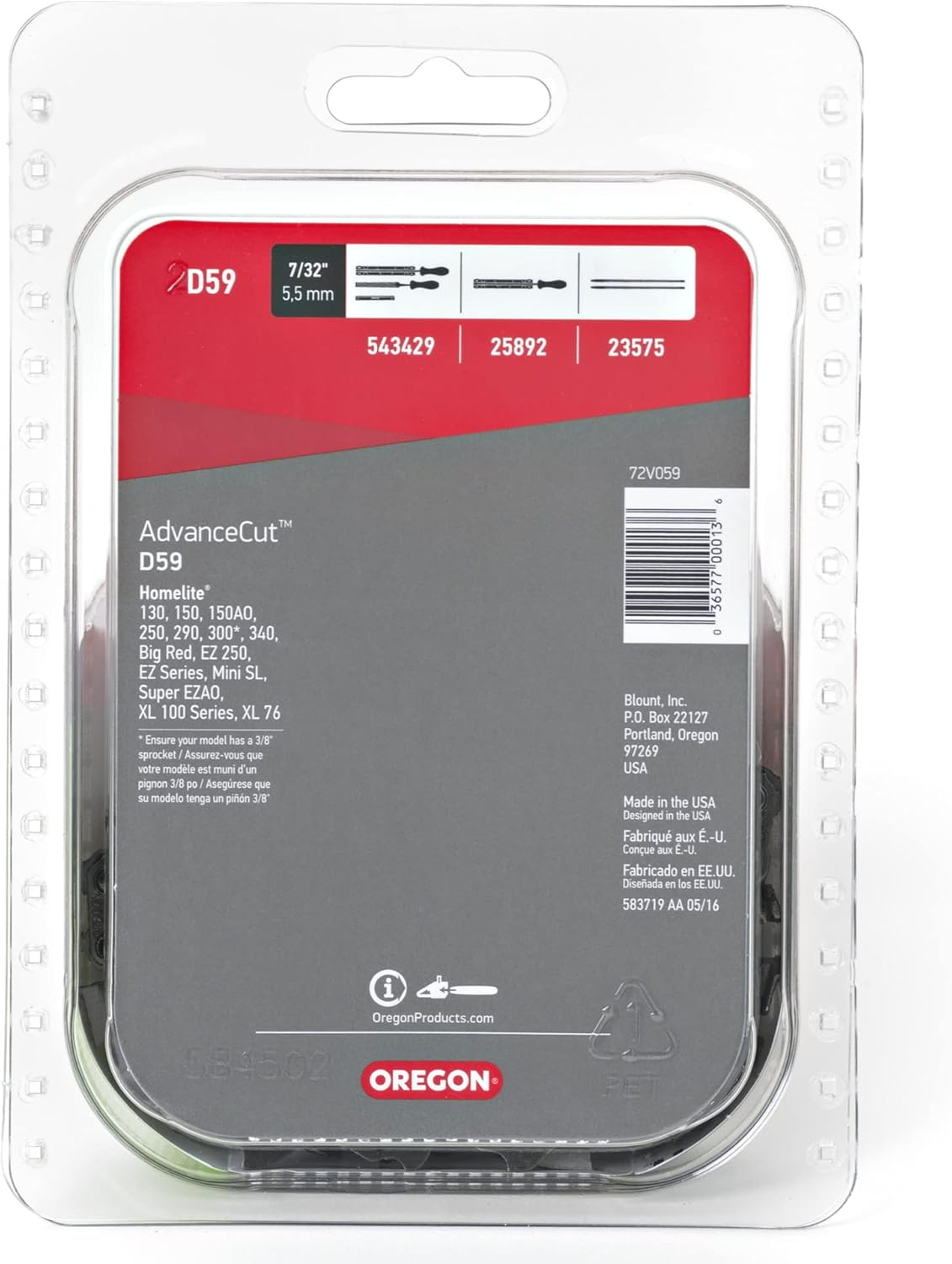 Oregon D59 Advancecut Replacement Chainsaw Chain for 16-Inch Guide Bars, 59 Drive Links, Pitch: 3/8", .050" Gauge, Fits Homelite, Jonsered, Gray image number 3