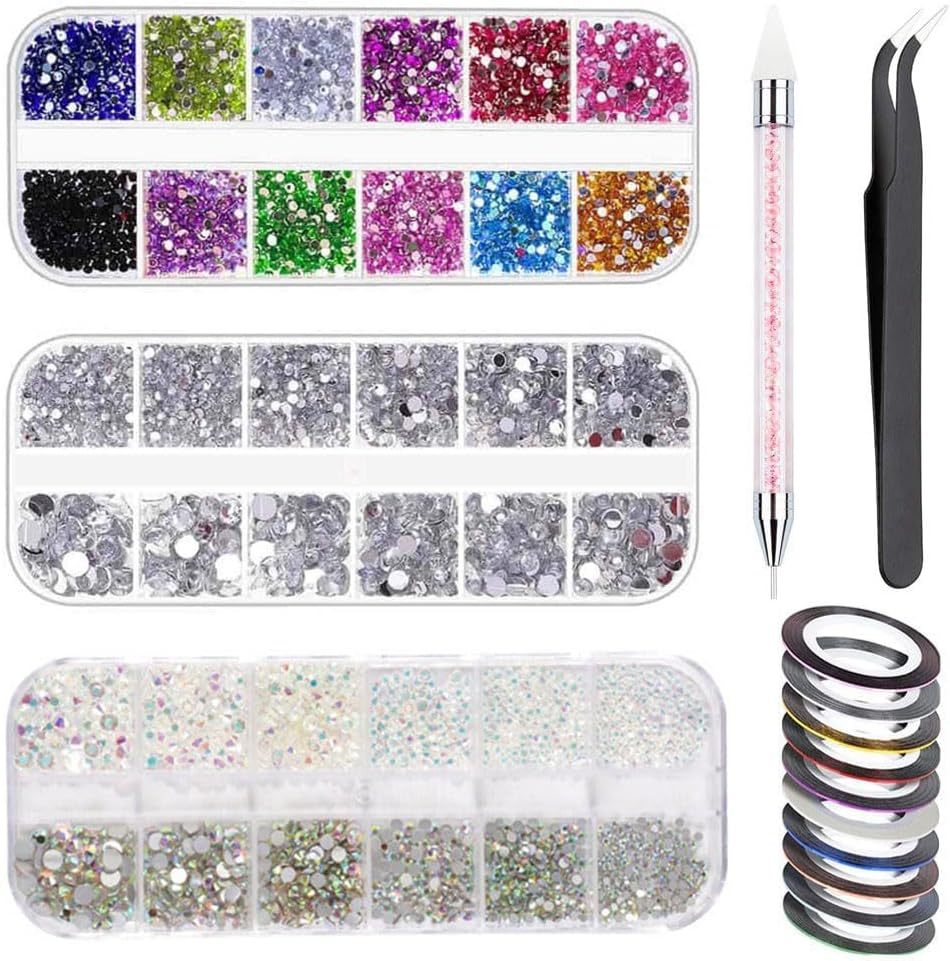 JZS Rhinestones Set of 6 Nail Jewels Art Rhinestones Nails Diamond Kits Crystals for Nail Art and Decoration