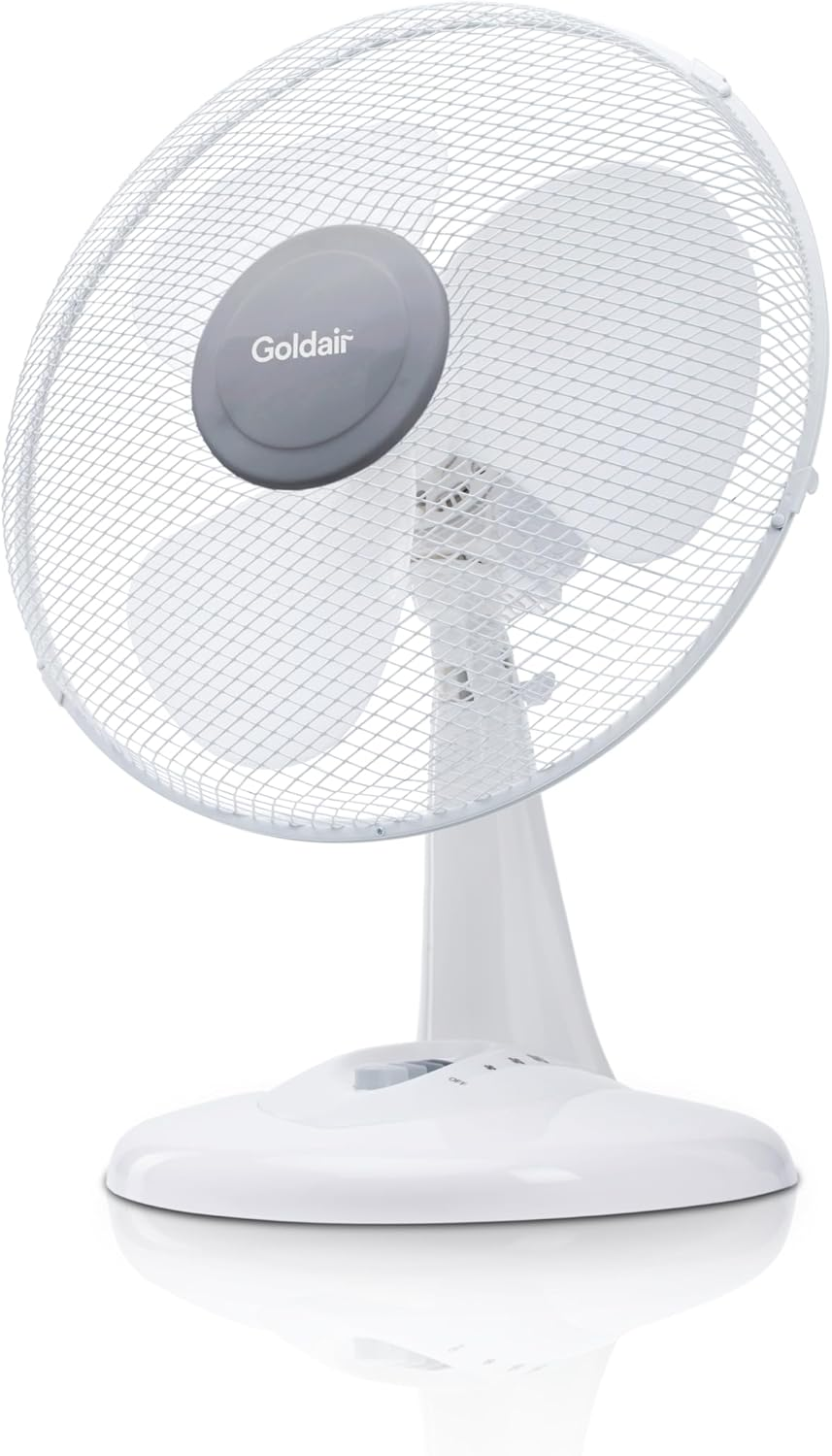 Goldair 30Cm Desk Fan with 3 Speed Settings, Tilt-Adjustable, White