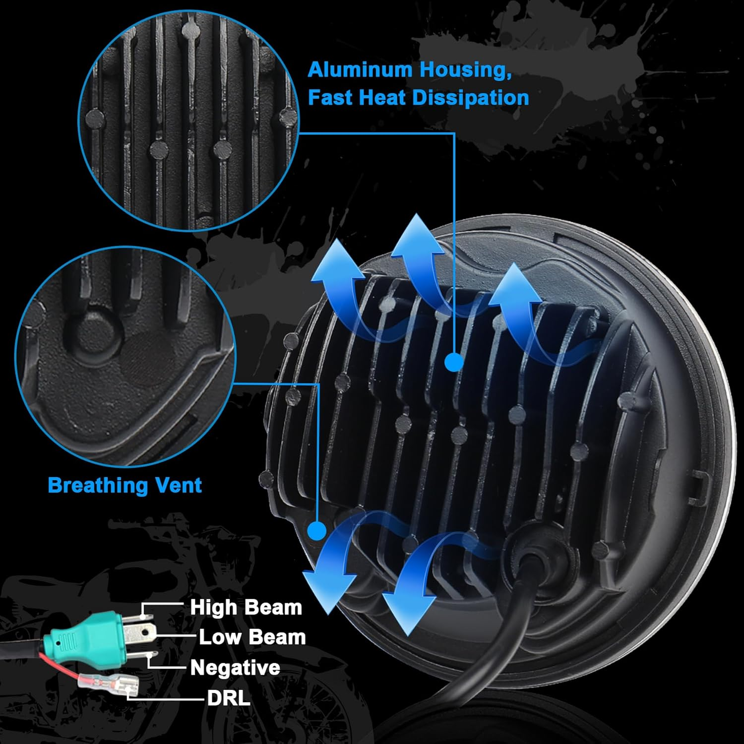 PXPART Motorcycle 5.75Inch Headlight with White DRL Halo Ring 5 3/4 Led Headlight Compatible with Davidson Sportster 883 1200 Dyna Street Bob Indian Scout image number 2