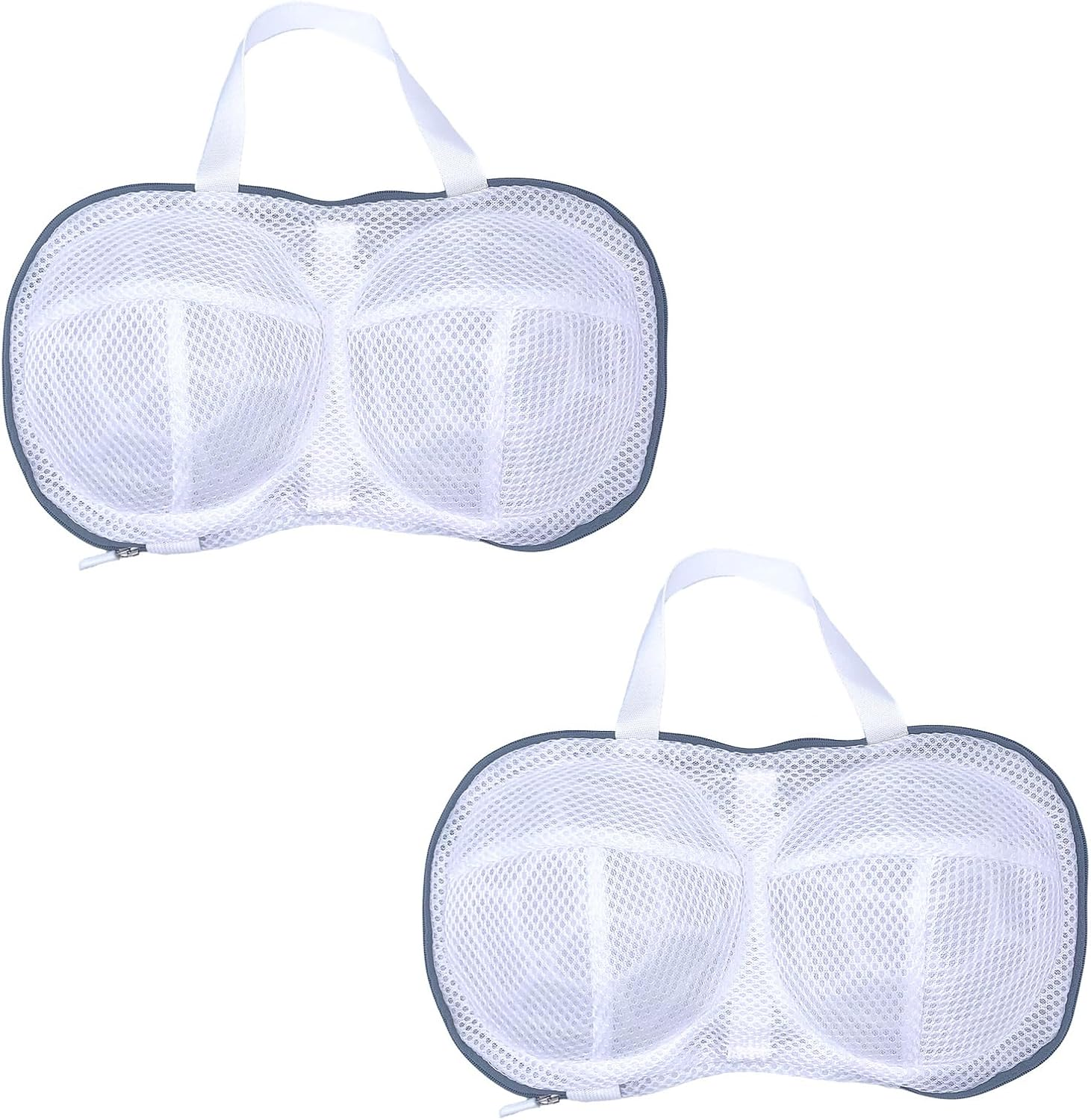 2PCS Bra Washing Bags for Laundry with Upgraded Large 3D Bracket Mesh, Lingerie Brassiere Wash Bags for Washing Machine, Underwear Storage Bag, Bra Organizer (Grey, a to C Cup)