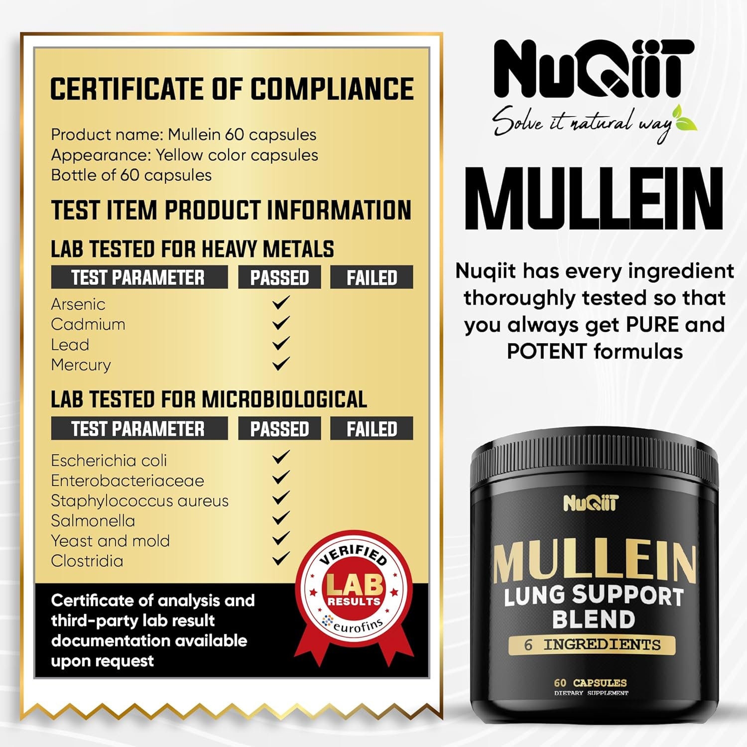 1000Mg Mullein Leaf Capsules with Cordyceps Sinensis, Bromelain, and More - Support Respiratory Health, Immune System & Body Balance - 60 Vegan Capsules image number 3