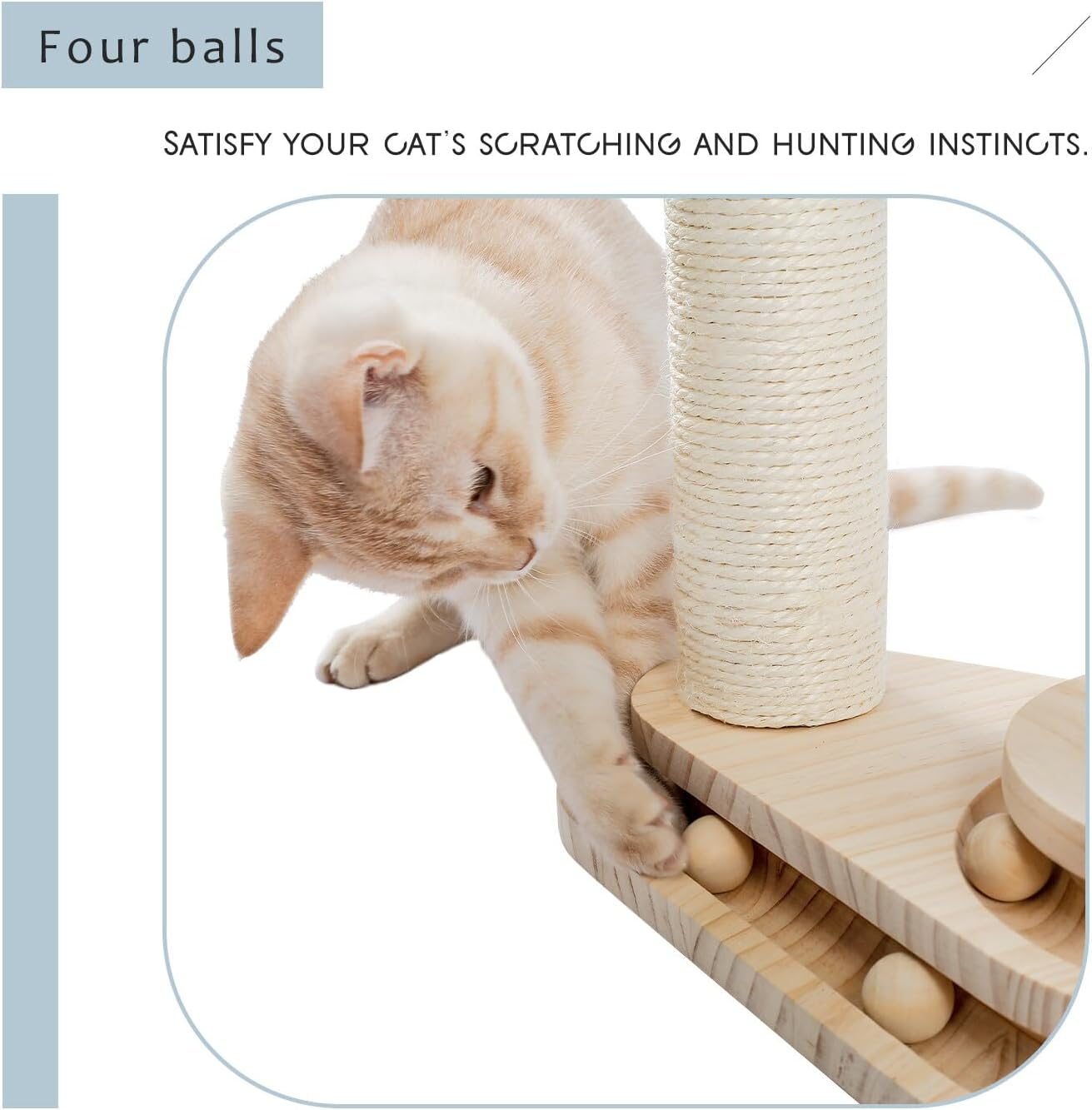 PAWZ Road Cat Scratching Post Cat Scratcher Kitten Toys for Indoor Cats Wooden Ball Track Two-Layer Modern Sisal 45Cm Tall Scratch Post Interactive Toy with Dangling Ball