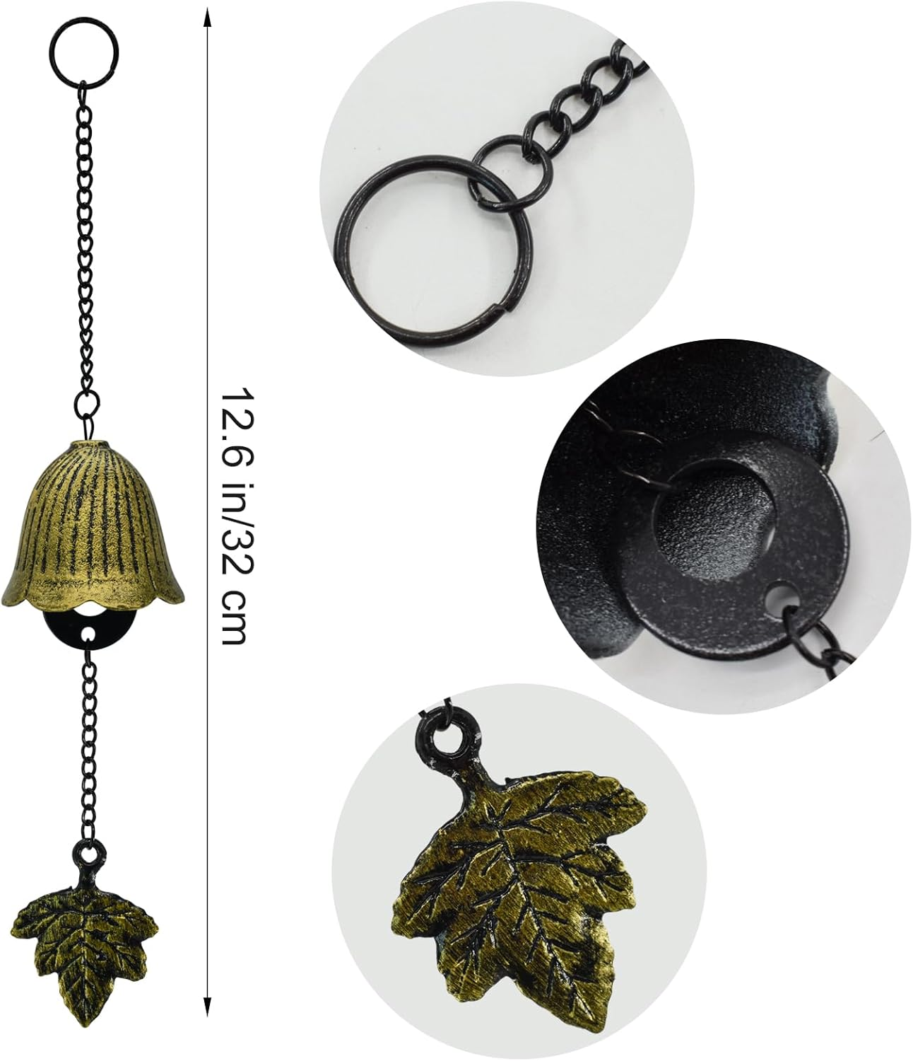Mrmrkura Japanese Leaf Wind Chimes, Small Wind Bell Pendent for outside Hanging Cast Iron Wind Chime Ornament for Bless Garden Backyard Home Decor (Bronze) image number 6