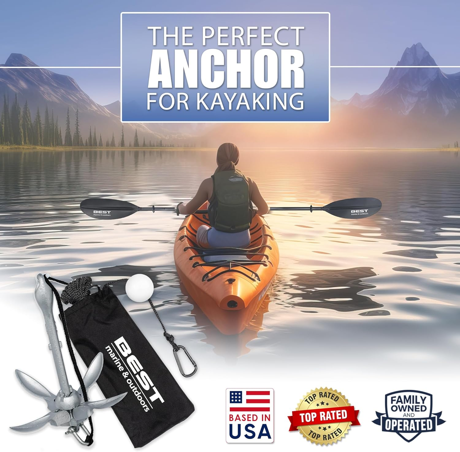 Best Marine and Outdoors Kayak Anchor, 1.6 KG Anchor System Kit for Kayaks, Canoes, SUP Paddle Boards & Jet Skis, Fishing, Boating & Kayaking Accessories - Blue image number 6