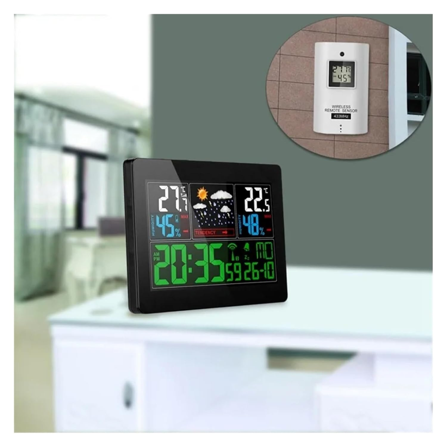 Color LCD Weather Station Wireless Thermometer Hygrometer Temperature Humidity Meter Trend Forecast Radio Controlled Clock Alarm image number 1