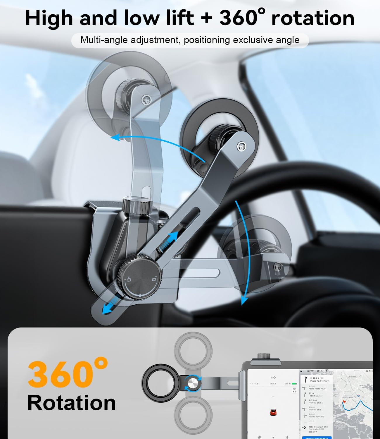 Cloudvalley for Tesla Phone Mount [Strongest Magnetic] Metal Car Mount for Model 3/Y/S/X, Liftable Design, No Glue Required, Compatible with Magsafe Iphone 16/15/14/13/12, Tesla Accessories