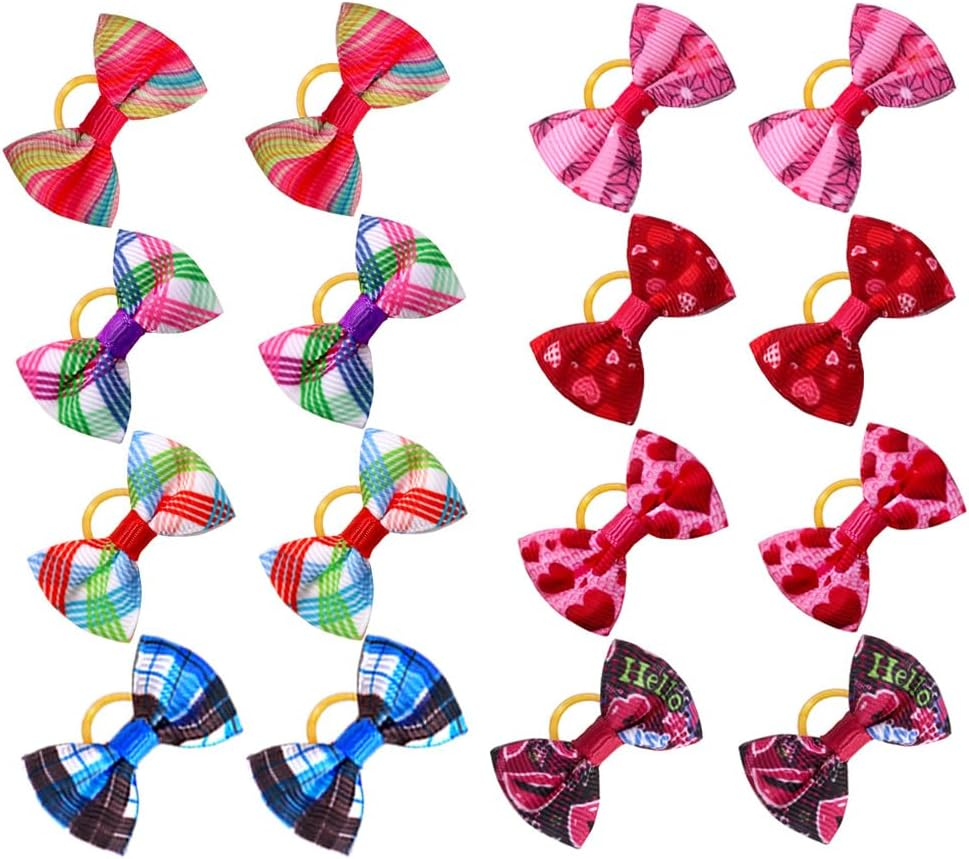 Aoozleny Cute Puppy Hair Bows with Rubber Bands - 30PCS Cute Puppy Dog Small Bowknot Hair Accessories, Handmade, Perfect for Pet Grooming（Random Color） (A) - B image number 4