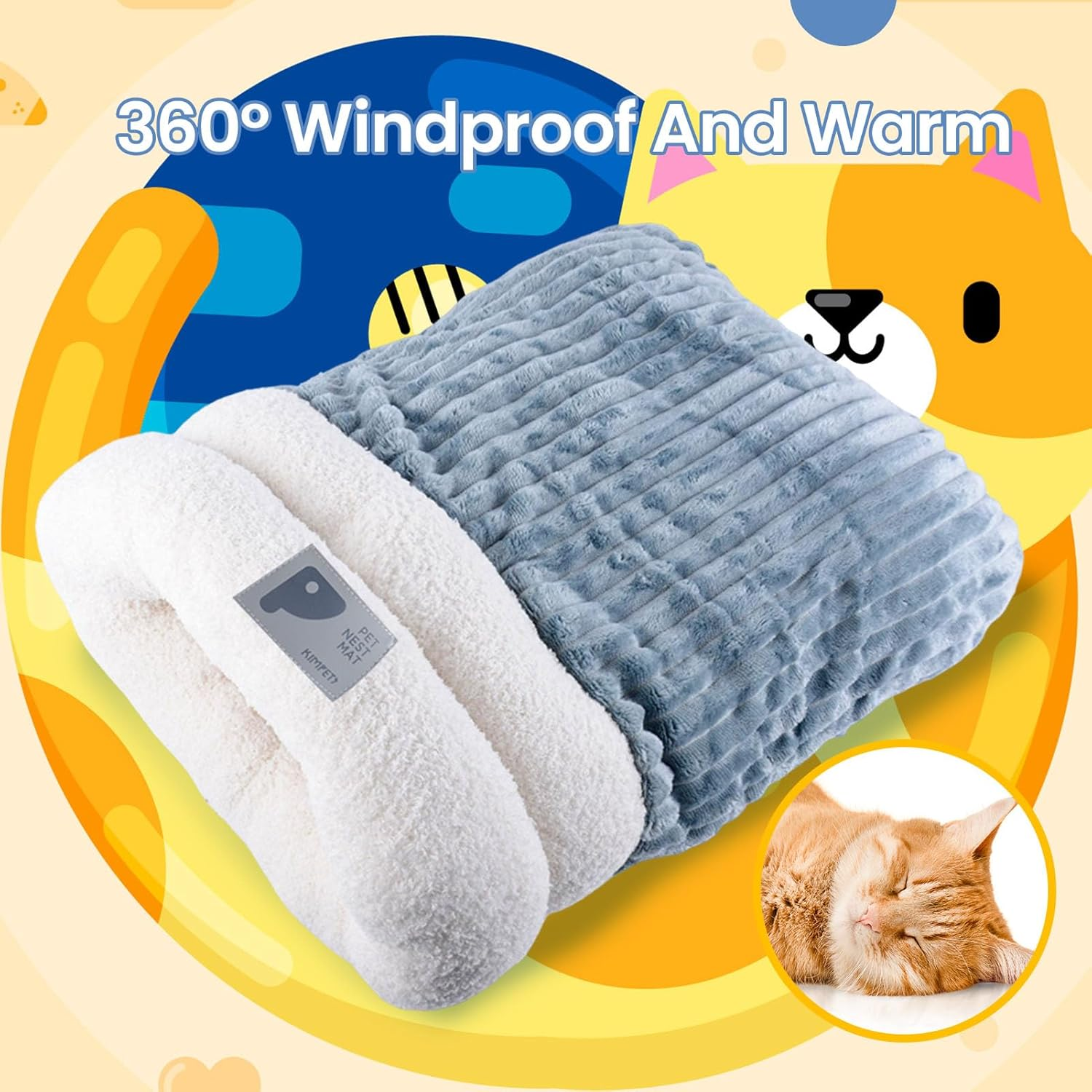Winter Cat Sleeping Bag Cozy Plush Pet Bed Self-Heating 360&deg; Wrap Comfortable Pet Snuggle Sack for Cats and Dogs Warm Cat Cave Winter Sleep Bag(L) image number 2
