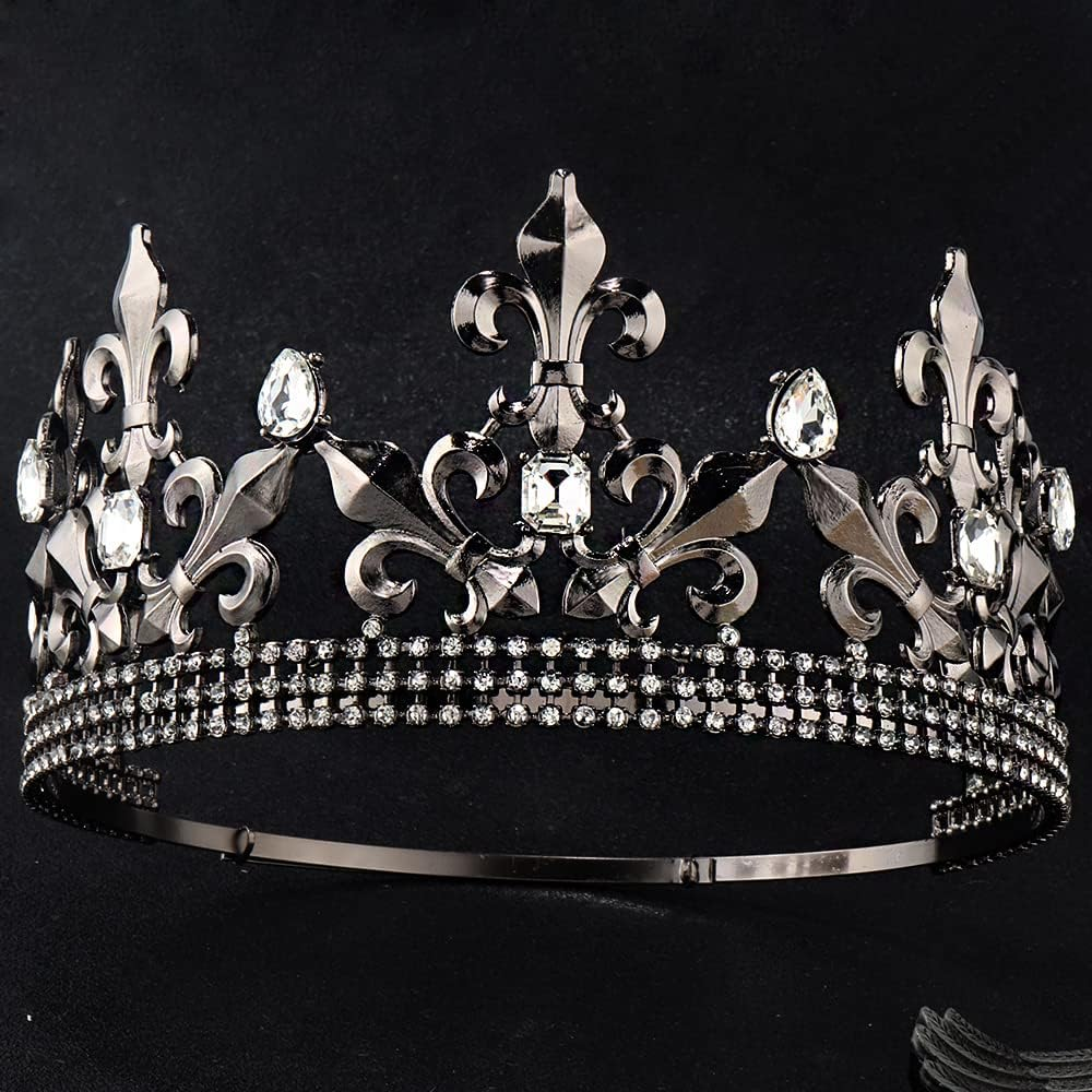 Royal King Crown Men Metal Prince Crowns Tiaras Full round for Christmas/Wedding/Prom/Pageant/Birthday Party/Photography - Black image number 4