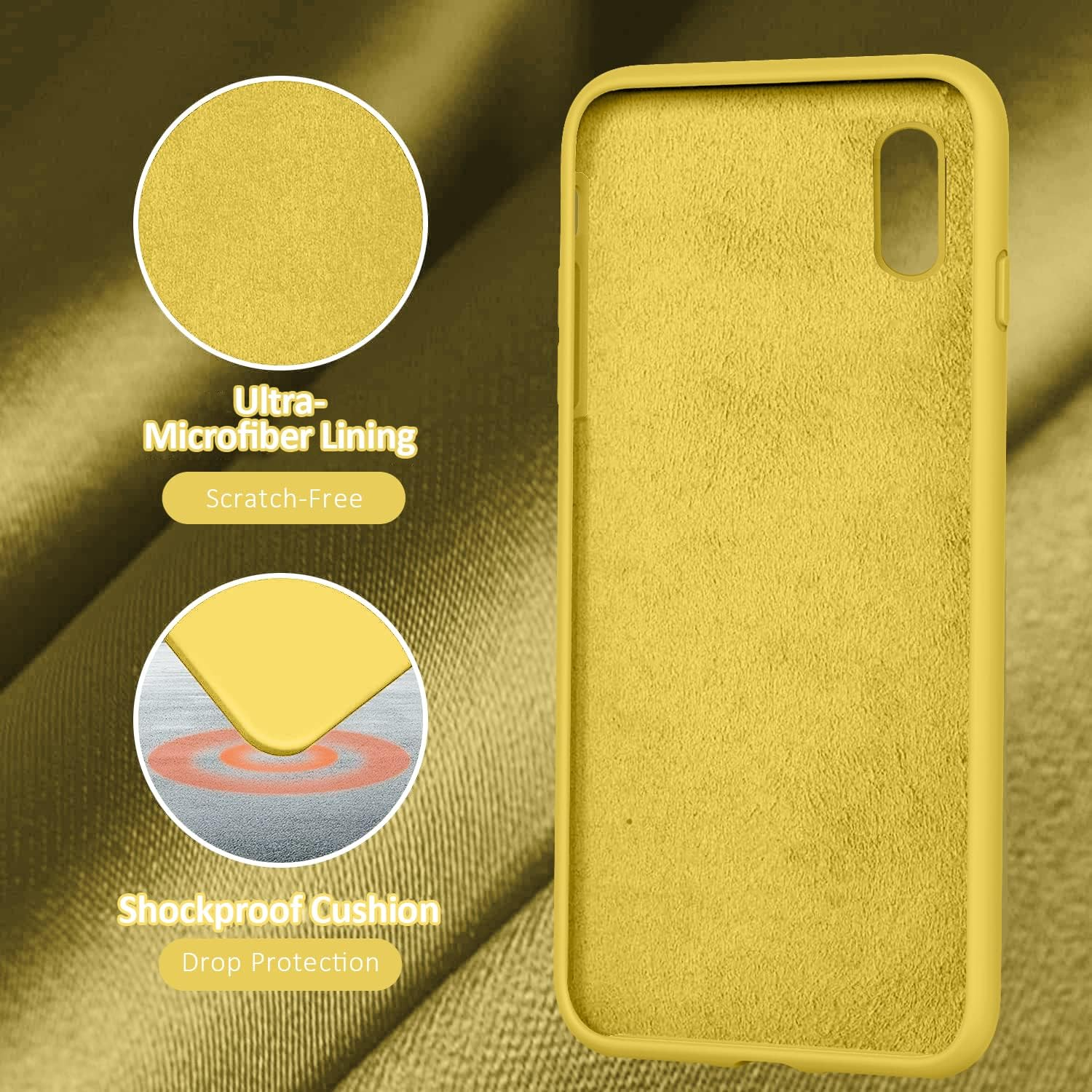 Vooii Iphone Xs Case, Iphone X Case, Soft Liquid Silicone Slim Rubber Full Body Protective Iphone Xs/X Case Cover (With Soft Microfiber Lining) Design for Iphone X Iphone Xs - Lemon Yellow