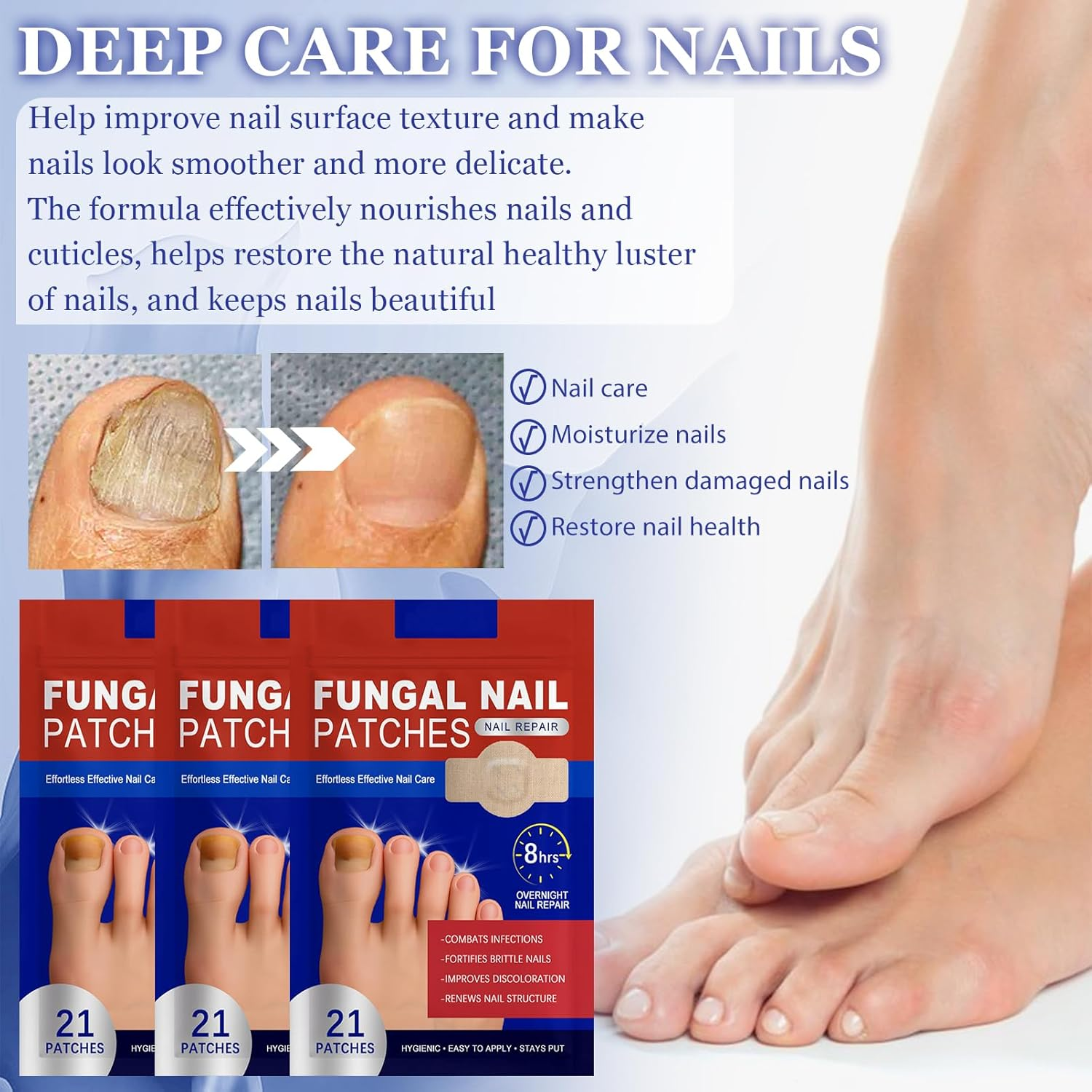 3 Packs of Toenail Treatment, Nail Digging Repair Patches, Split Nail Repair Strengthening Nails, Nail Digging Repair Plasters for Damaged Nails and the Appearance of Discoloured Nails image number 5