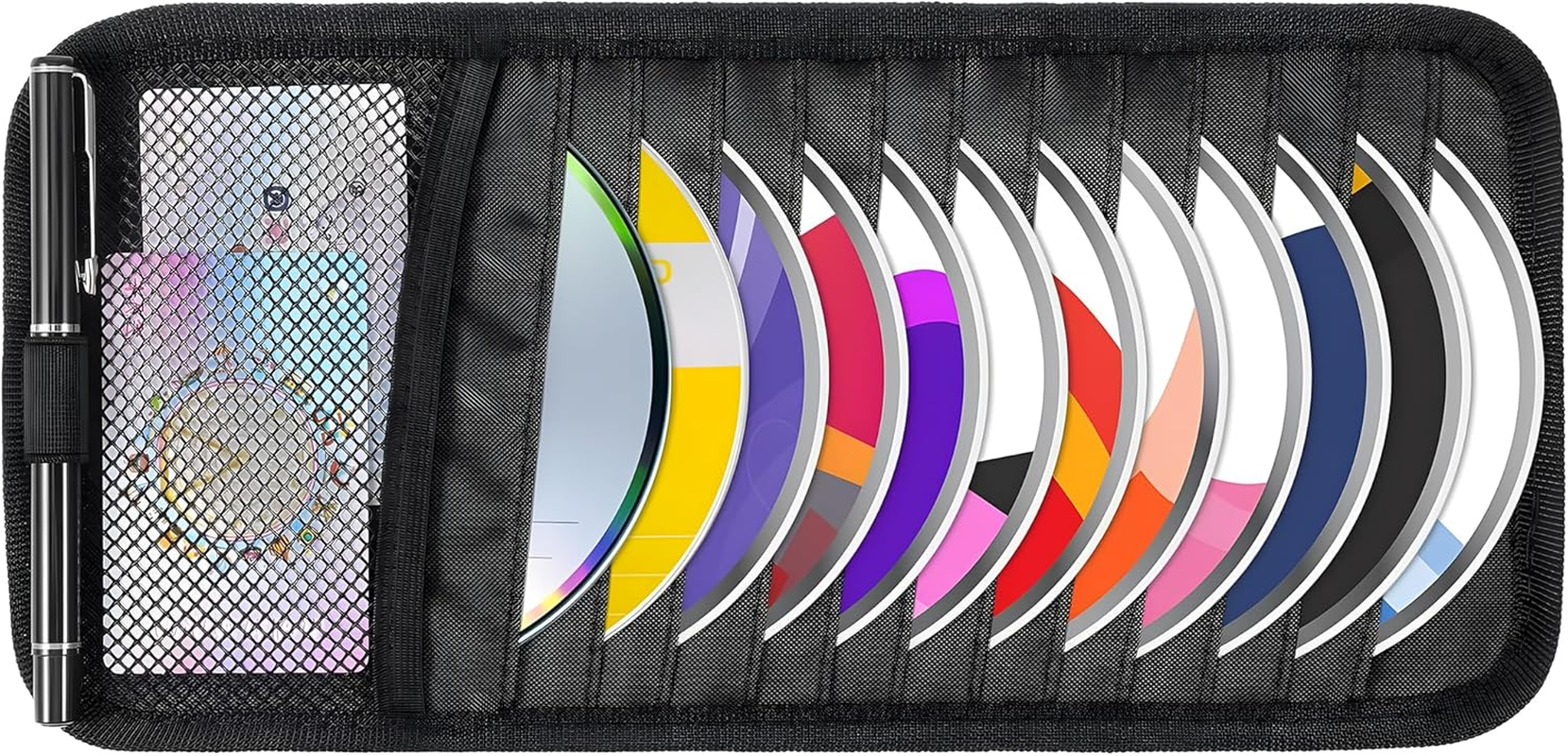 Large Capacity CD Case Holder for Car & Truck - Premium Durable CD Storage Organizer with 10 DVD Sleeves, Mesh Pocket for Drivers, Commuters & Road Trips image number 4