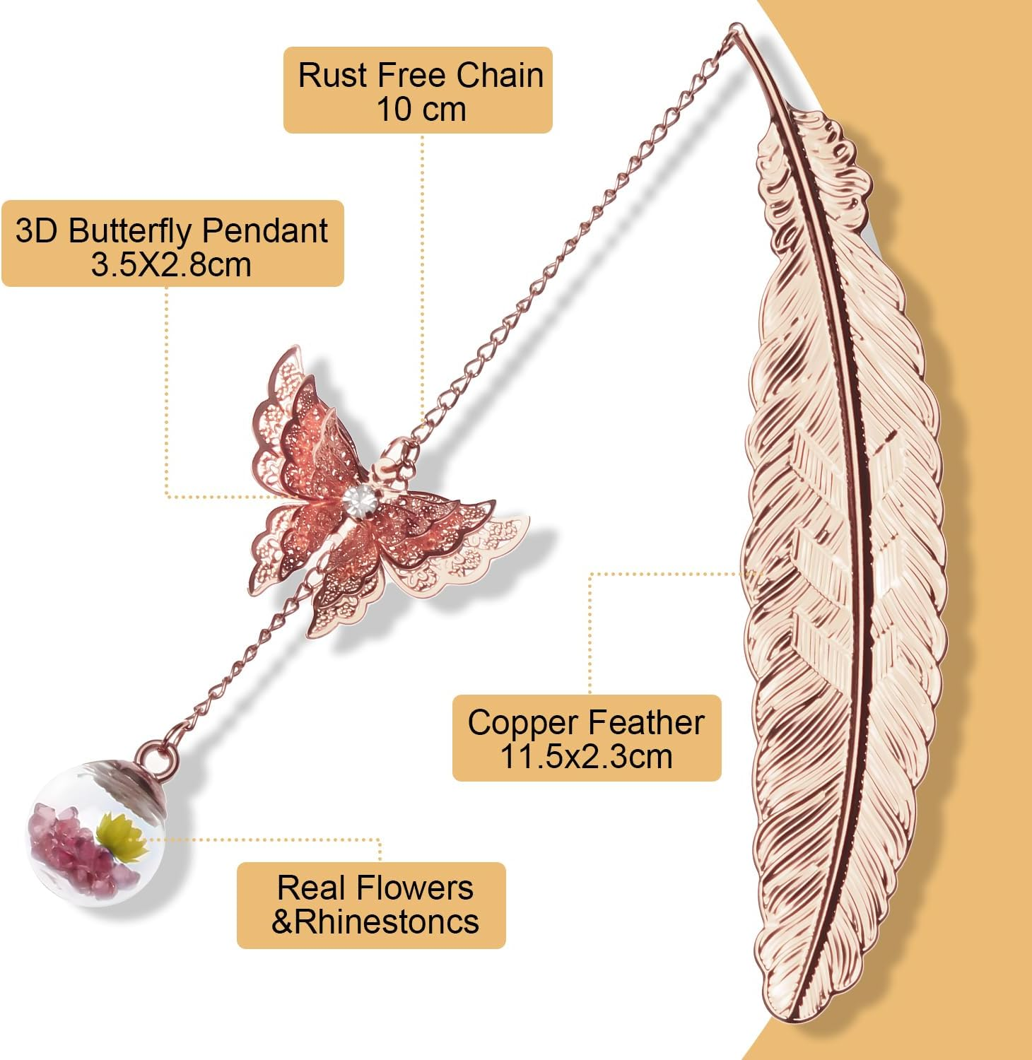 COZY CORE Metal Feather Butterfly Bookmark,3D Butterfly Pendant Bookmarks, Vintage Metal Feather Bookmark - Silver Feather image number 6