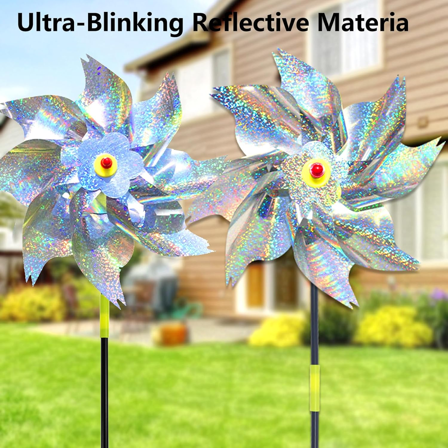Bird Blinder Repellent Pinwheels - 10 Pack Reflective Pinwheels with Stakes, Extra Sparkly Pinwheel for Garden Decor, Bird Devices Deterrent to Scare Birds Away from Yard Patio Farm image number 5