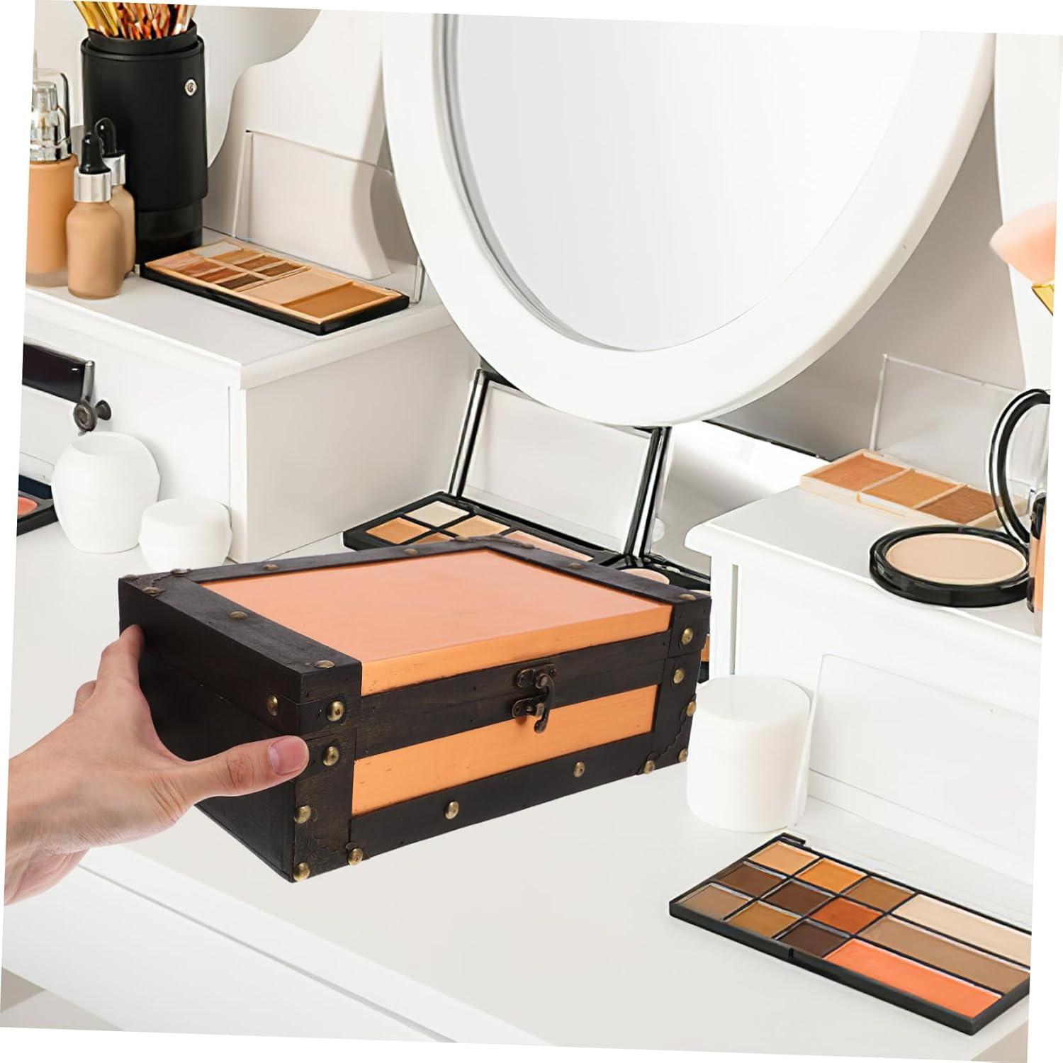 HOMSFOU Antique Storage Box Vintage Wooden Keepsake Trunk Multi Functional Organizer Lockable Card Box for Fathers Day image number 5