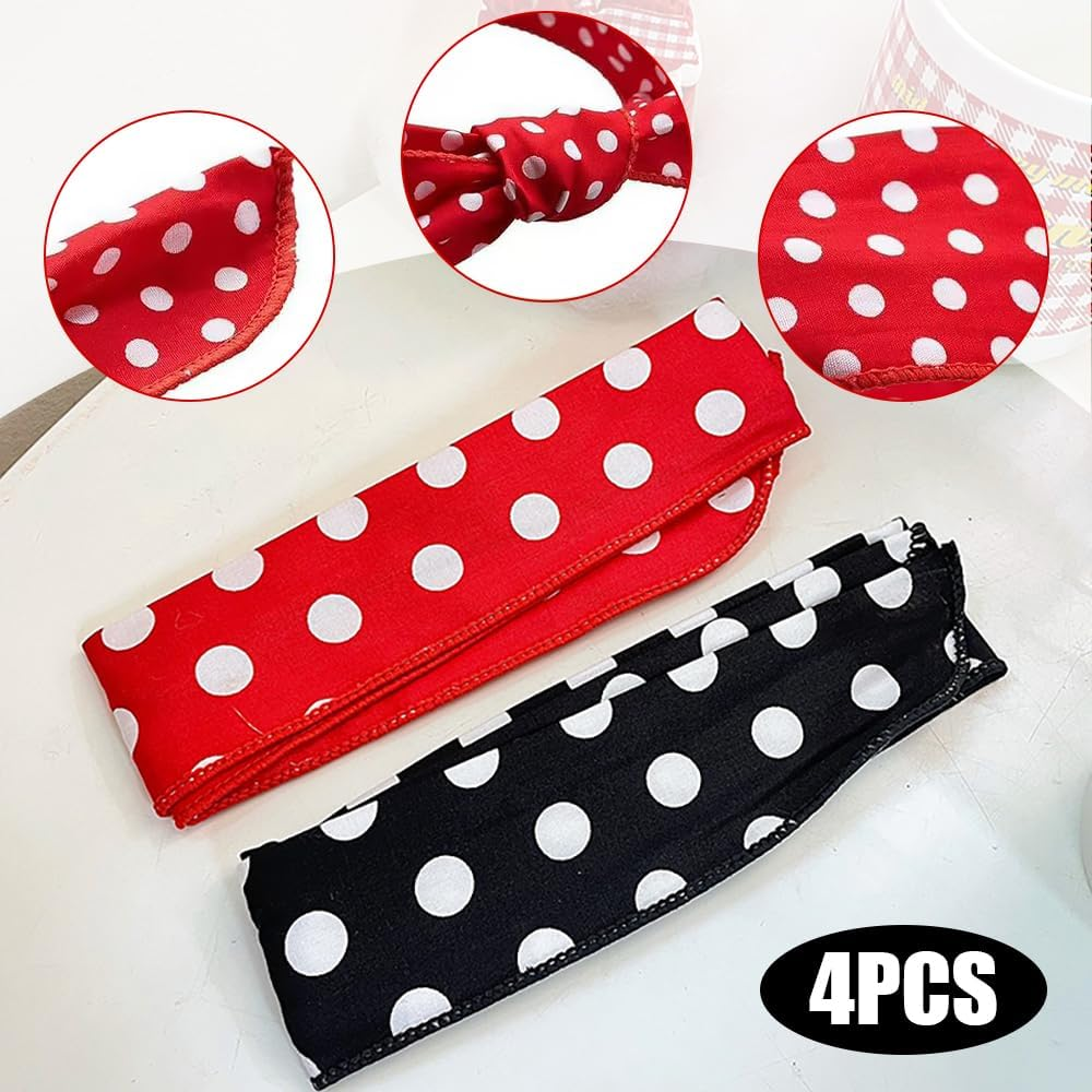 TRKETK Pack of 4 Hair Accessories with Polka Dots, Polka Dot Headbands Headbands with Adjustable Wire, Vintage Hair Band in Classic Red and Black, Hair Accessories for Girls and Women image number 4