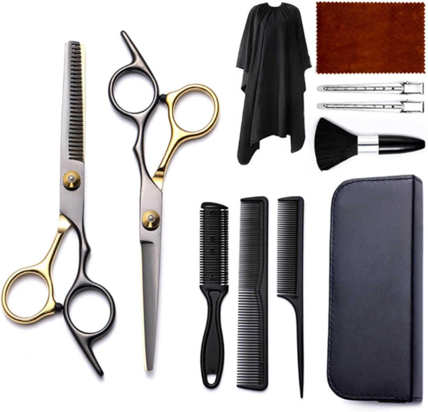 Hair Cutting Scissors Set, 11 PCS Professional Haircut Scissors Kit with Cutting Scissors, Thinning Scissors, Comb, Cape, Clips, Black Hairdressing Shears Set for Barber, Salon, Home image number 2
