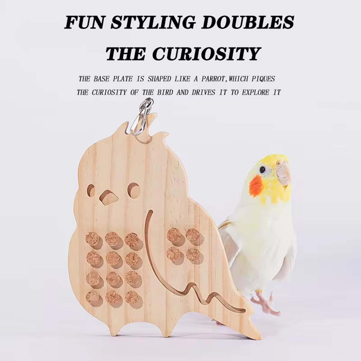 AIMALL Parrot Chew Toy, Stress Relief and Fun Puzzle for Birds, Durable Natural Wood with Metal Clip, 5.9" X 3.9", Safe & Non-Toxic image number 6