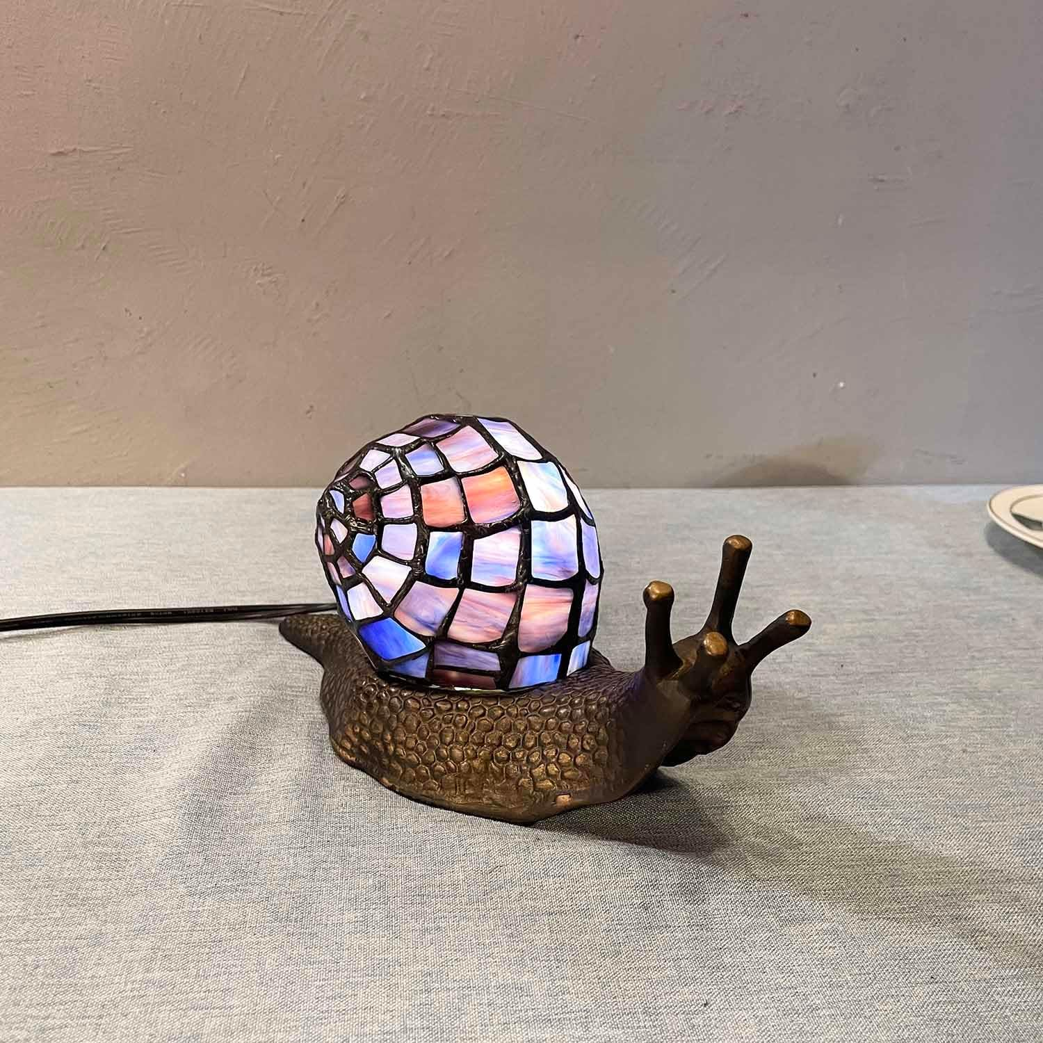 Bieye L30976 Land Snail Tiffany Style Stained Glass Side Table Lamp for Home Decoration (Purple, 10" D X 5" W X 5" H) image number 1