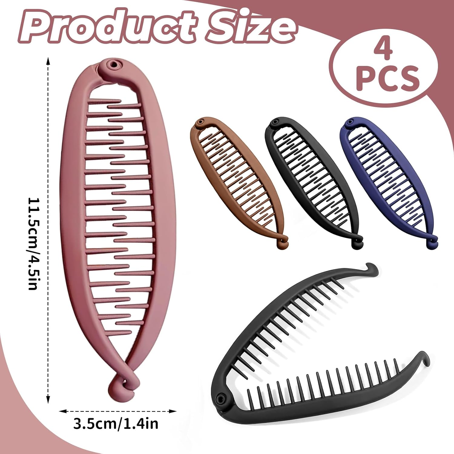 Pack of 4 Banana Clips, Banana Clip Hair, Banana Clip, Thick Hair, Large Hair Clip, French Banana Clip, Banana Hair Clips, Women'S Non-Slip Ponytail Holder for Women image number 3