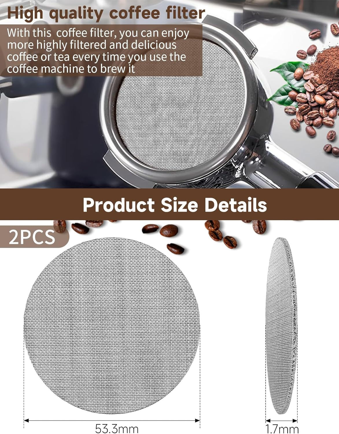 2 PCS Espresso Puck Screen, 53.5Mm Puck Screen, Resuable 1.7Mm Thickness Espresso Filter Mesh, Stainless Steel Professional Barista Coffee Filter Mesh Plate for Espresso Portafilter Filter Basket image number 4