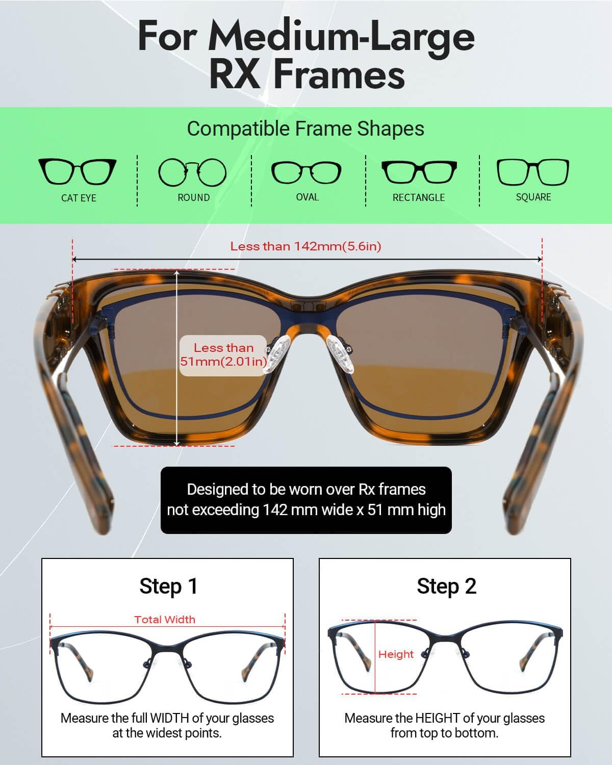 Meeloog over Glasses Sunglasses for Women Polarized Stylish Cateye Shades Go over Glass Women for Driving Large MST0065, Tortoise Frame Brown Lens image number 4