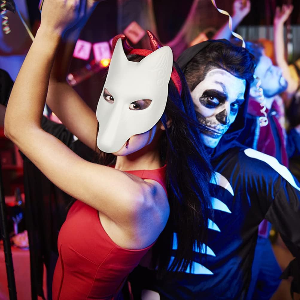 Toddmomy 2Pcs Fox Masks Full Face Halloween Fox Animal Masks DIY Blank Unpainted to Decorate for Halloween Masquerade Costume Accessory White