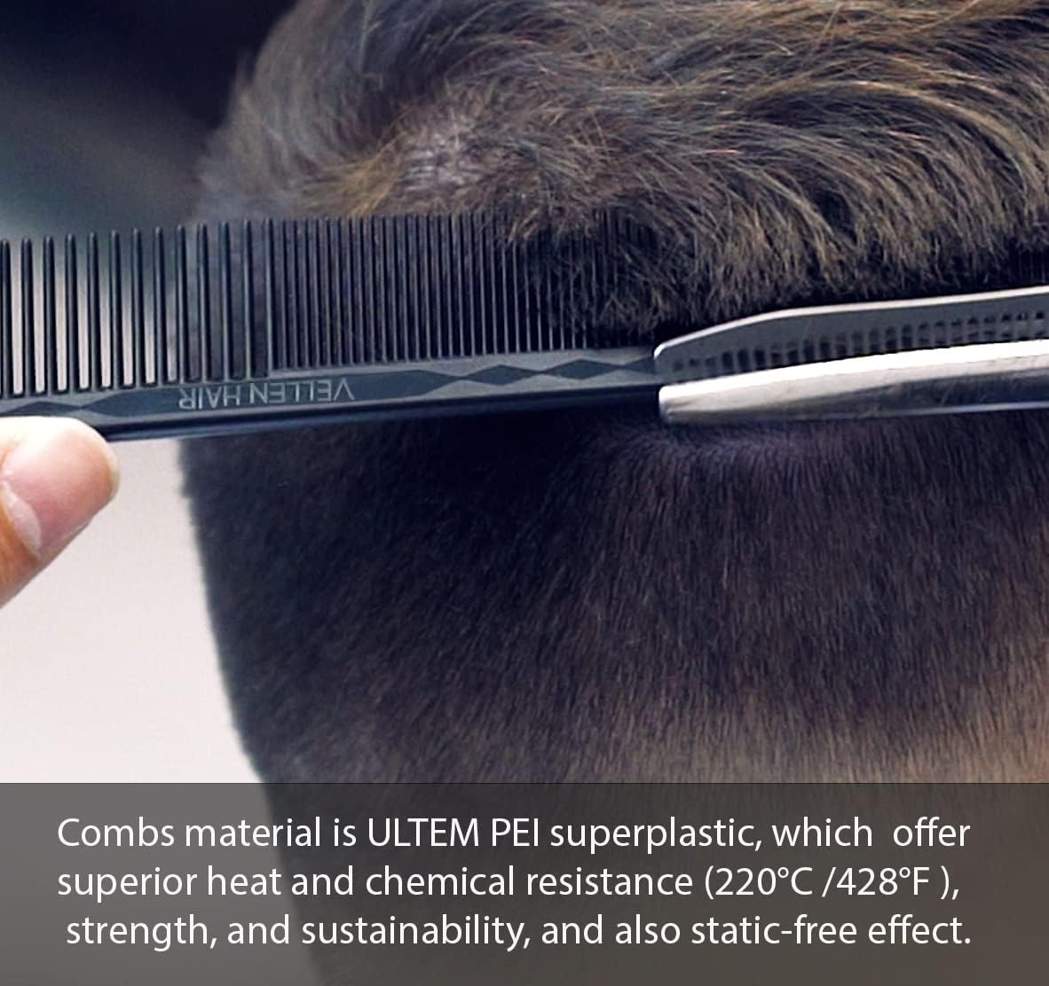 Vellen Hair Ultimate Cutting Comb for Men Women, Unbreakable PEI Material 430&deg;F Heat Resistant Barber Styling Combs for Hairdressers , Little Combs Fine Teeth and Extra Wide Tooth Combs for Hair Stylist , 5-Pack Different Sizes (Black)