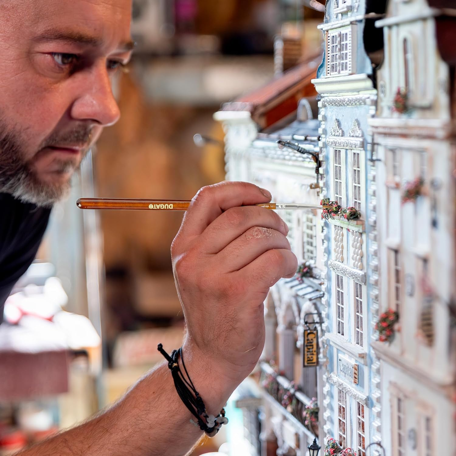 DUGATO Miniature Paint Brush Set, 15Pcs Model Brushes & Dry Brushes with Premium Bristle and Wood Handle, Fine Detailing for Acrylic Oil Watercolor Gouache, Paint by Number, Citadel, Figurine, 40K image number 1