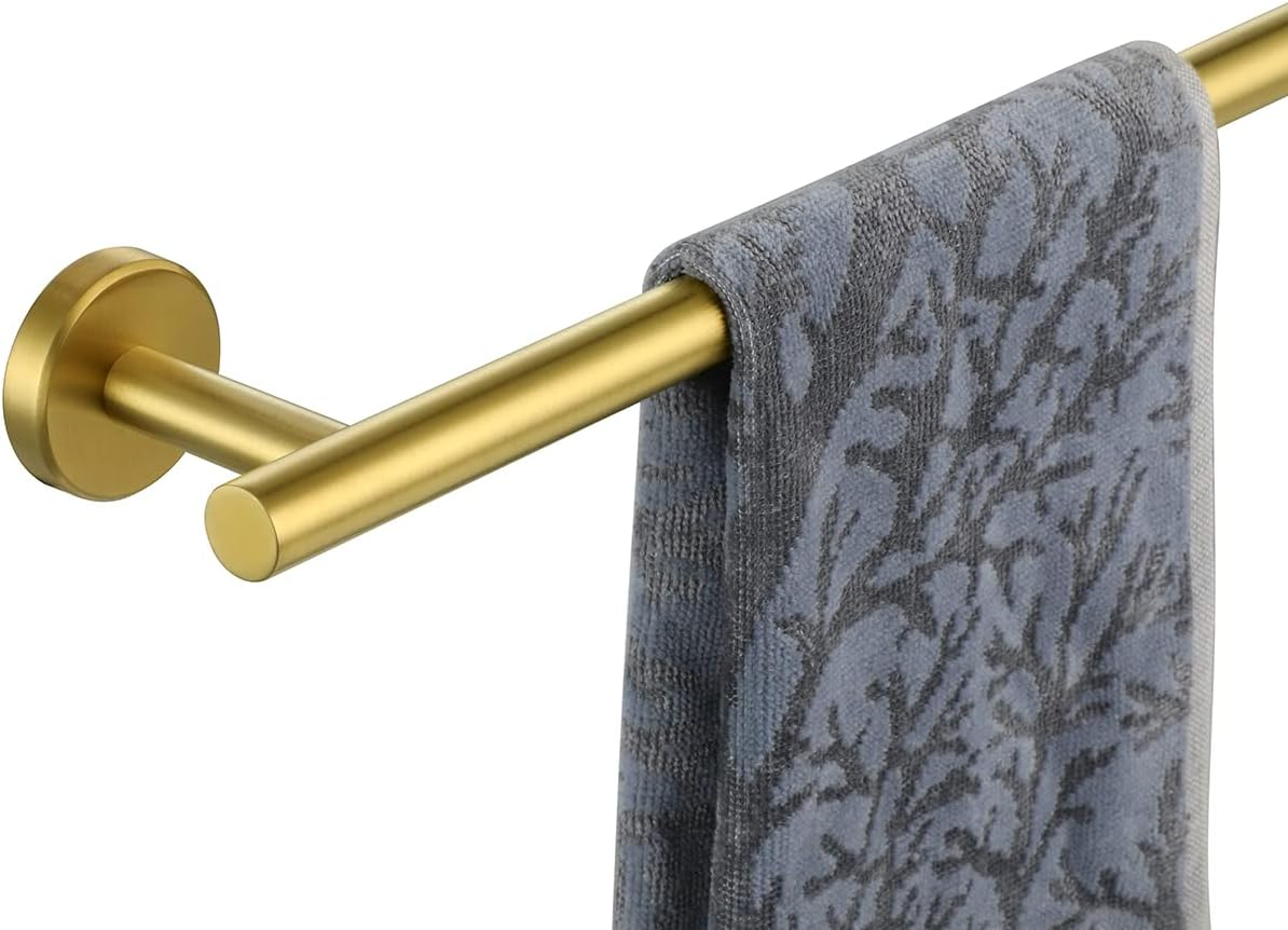 JQK Double Towel Bar, 24 Inch Brass Gold Bath Towel Rack for Bathroom, 304 Stainless Steel Thicken 0.8Mm Towel Holder Wall Mount Brushed Gold, Total Length 27.16 Inch, TB100L24-BG