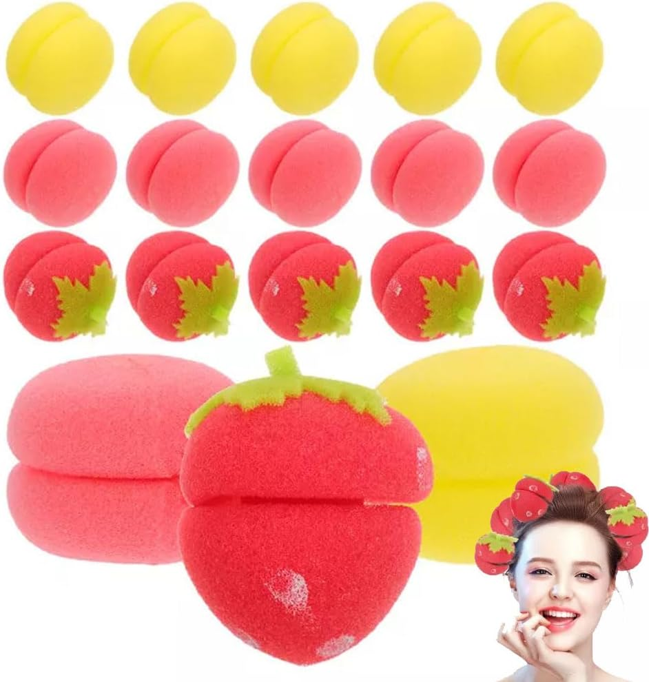 Strawberry Heatless Hair Curlers, Strawberry Heatless Curls Overnight, Strawberry Breathable Sponge Simple Curlers for Women Long Hair & Short Hair (24 Pcs,Mix)