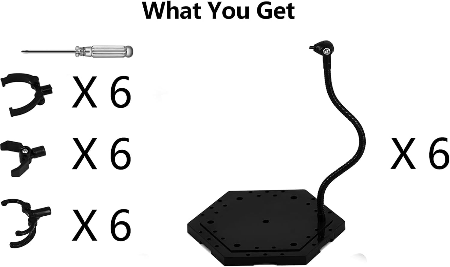 6 Pack Metal Action Figure Stand,Action Figure Display Holder Stand Base,Compatible with HG RG SD SHF Gundam 1/144 Toy,Doll Stop Motion Holder Stand with Screwdriver image number 3