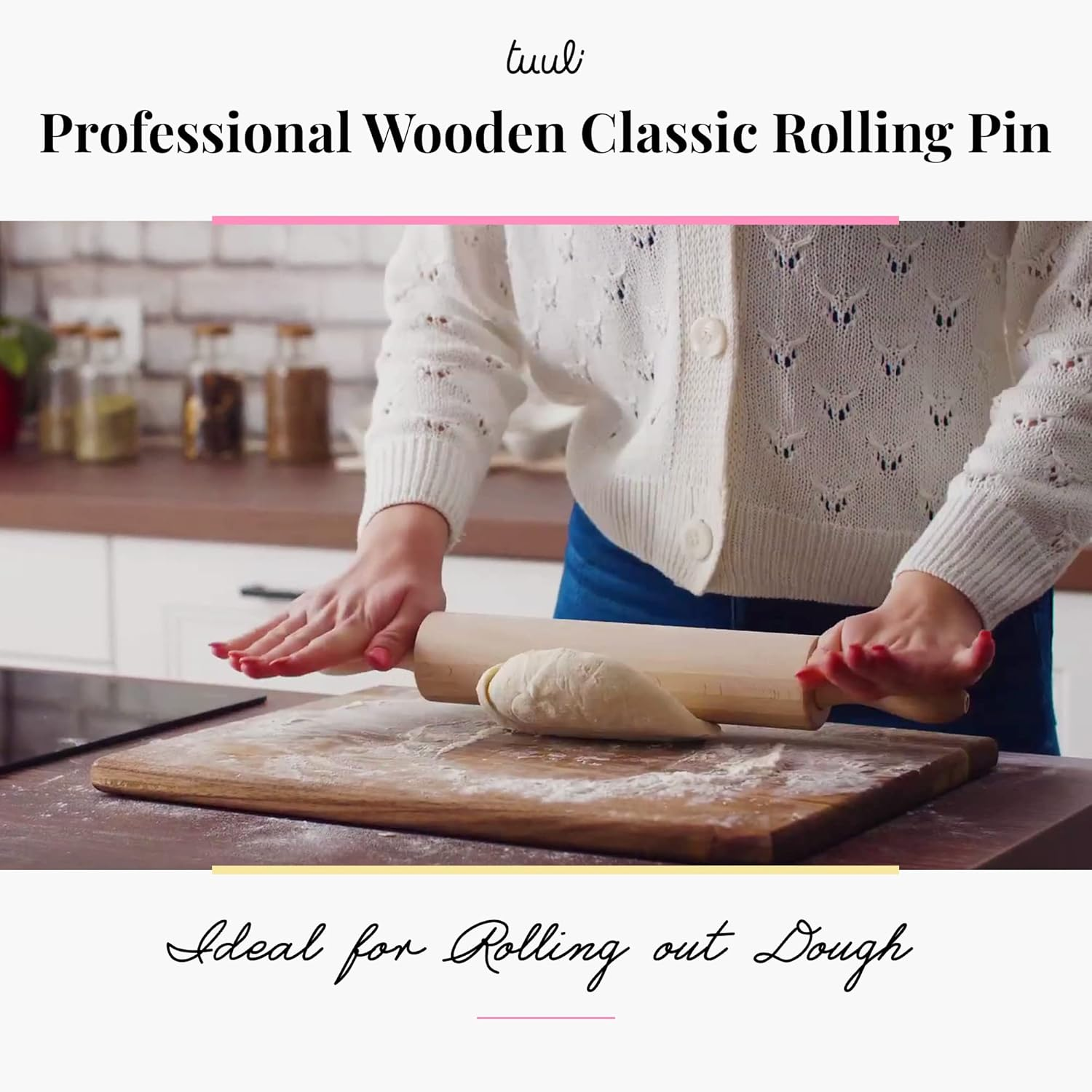 Tuuli Kitchen Classic Professional Wooden Rolling Pin with Revolving Centre (17,3 by 2,2 Inches) image number 5