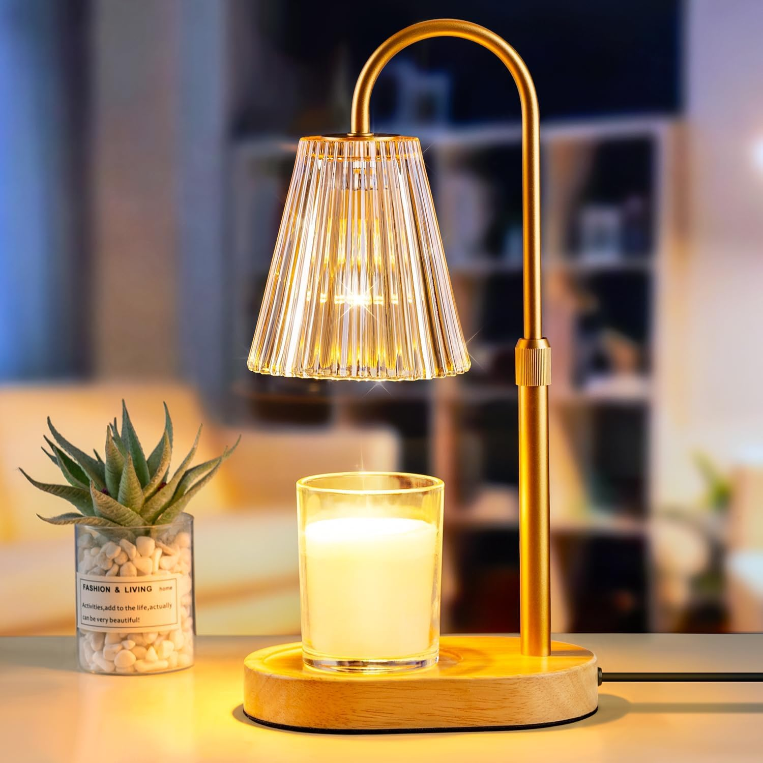 Candle Warmer Lamp with Timer: Electric Candles Wax Warmers Glass Lamps for Jar Candles Burner Adjustable Height and Dimmable Light Modern No Flame Scented Candle Warming Lantern (Amber) image number 3